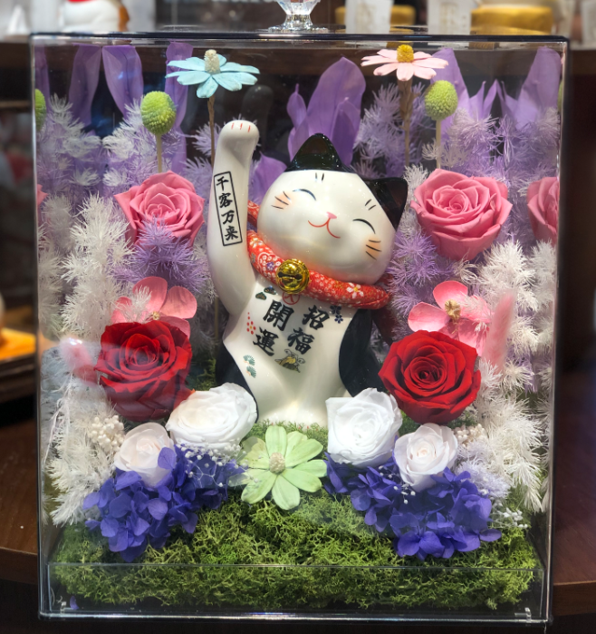 0119gzc8-招財貓- 永久花禮盒（C8）