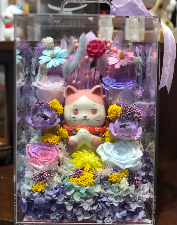 0119gzc11-招財貓- 永久花禮盒（紫）（C11）