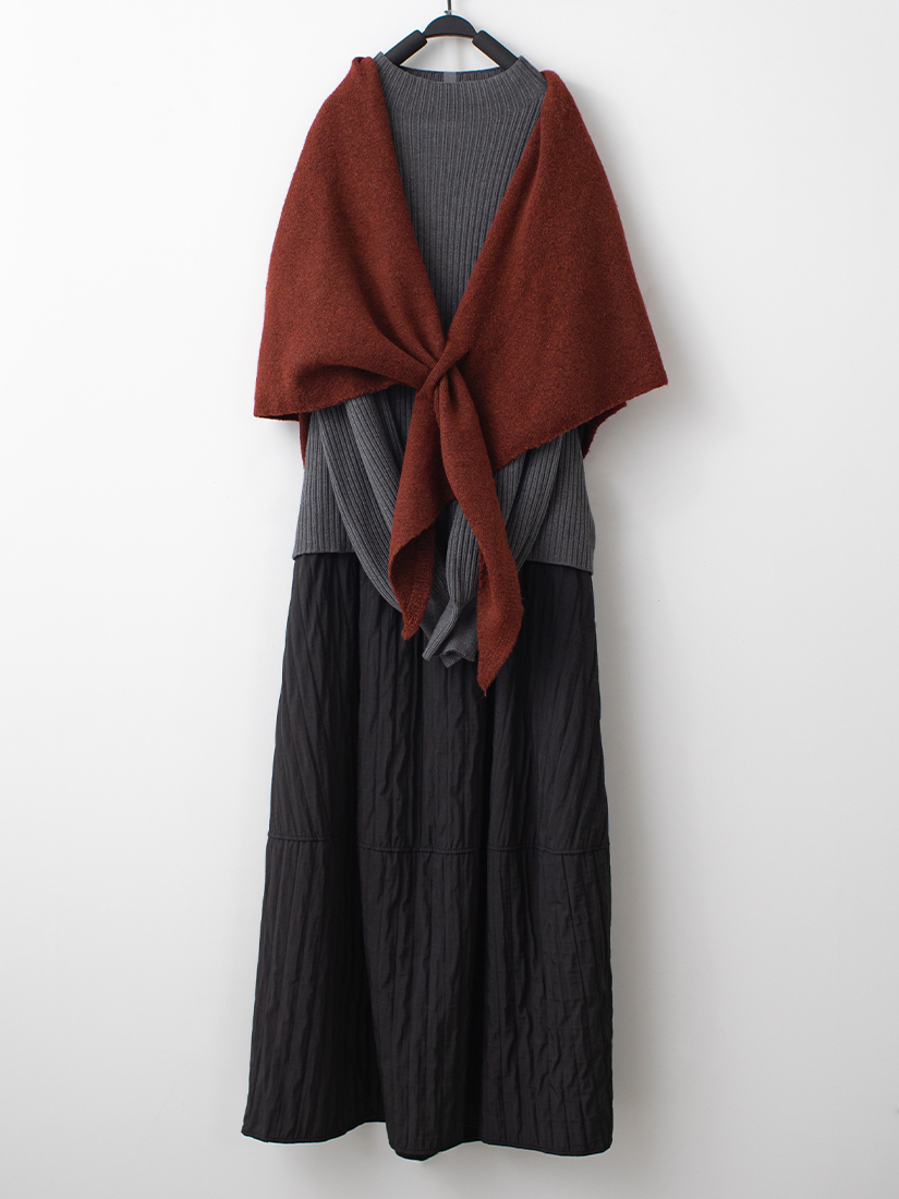 羅紋泡泡袖針織毛衣壓縐花苞感長裙