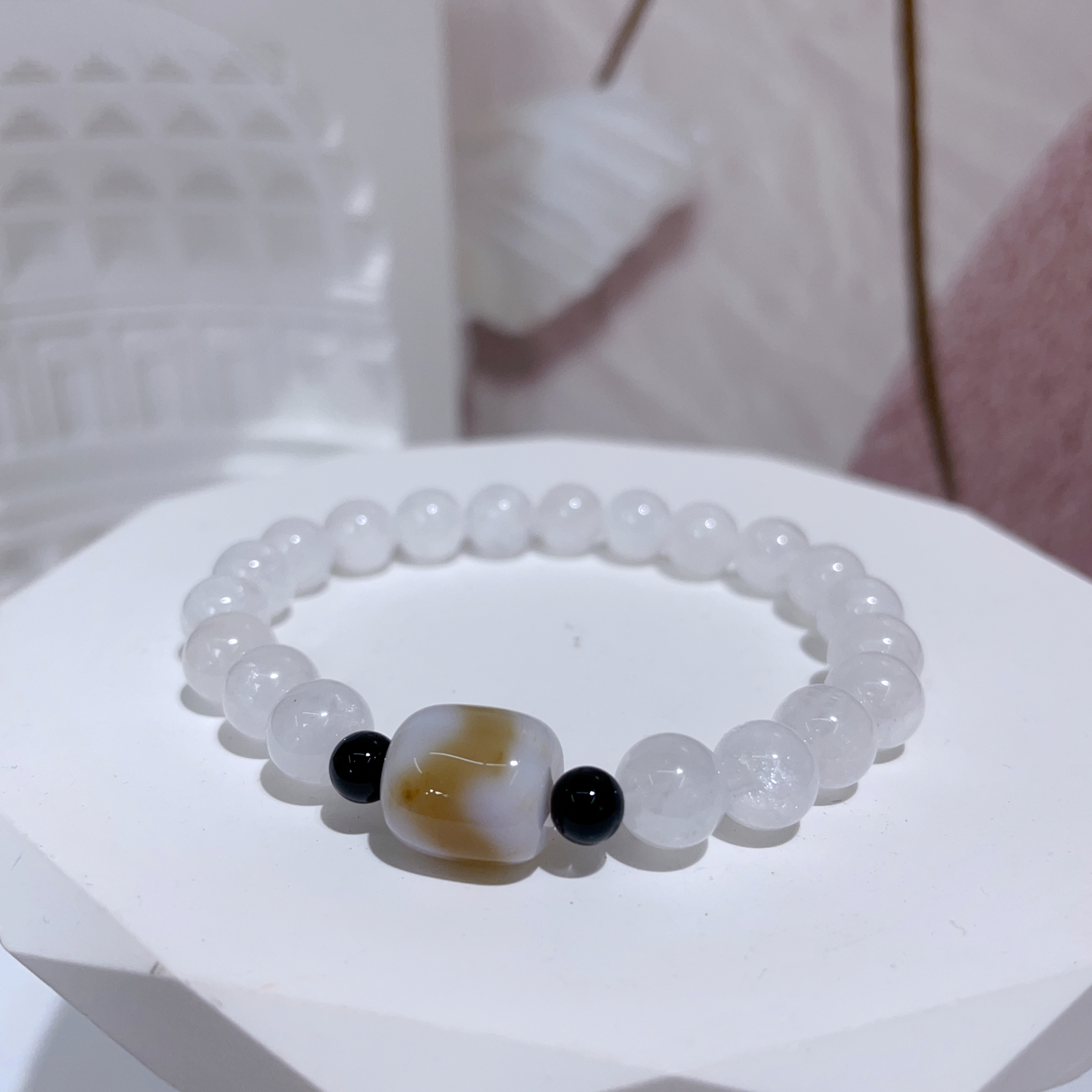 天珠瑪瑙白幽設計款手串 8+mm