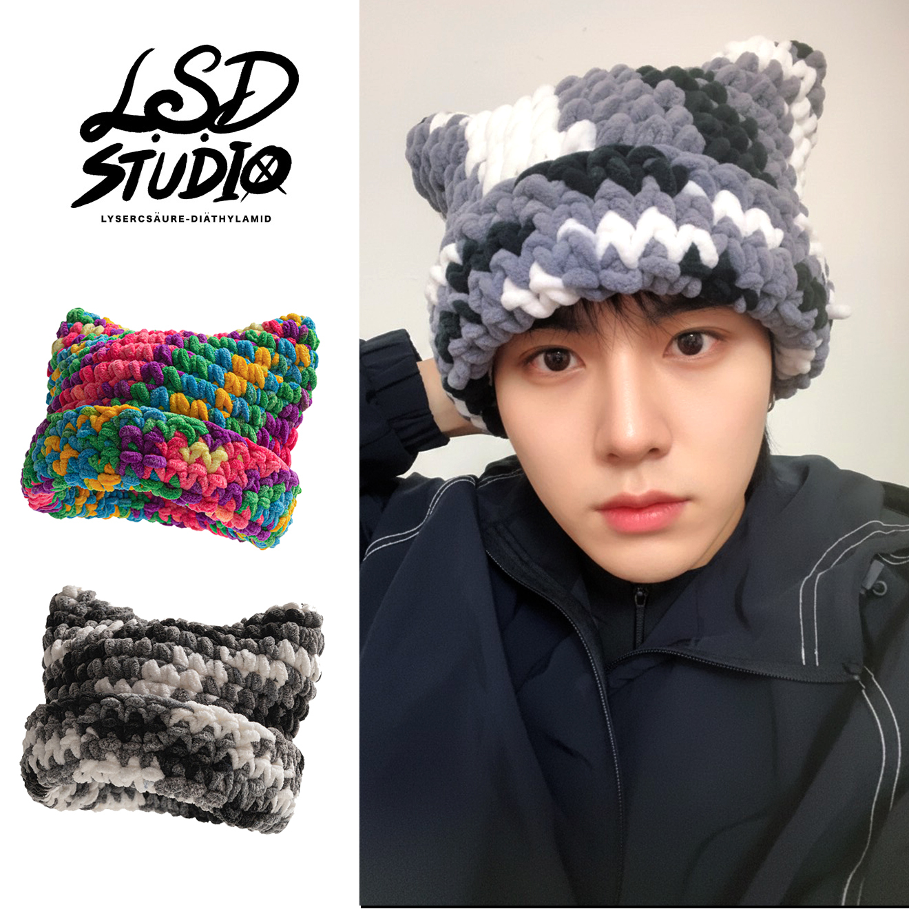 粗線 × 貓耳｜多巴胺彩色粗毛線帽【HTDH422】
