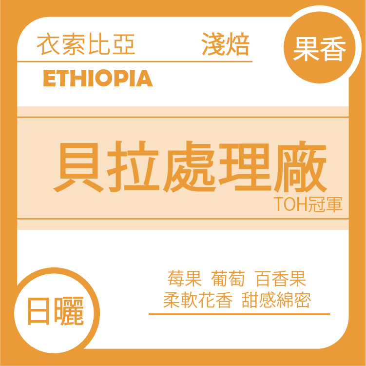 團E【衣索比亞 谷吉 布穀罕貝拉 貝拉處理廠 日曬 G1 TOH冠軍】一月單品