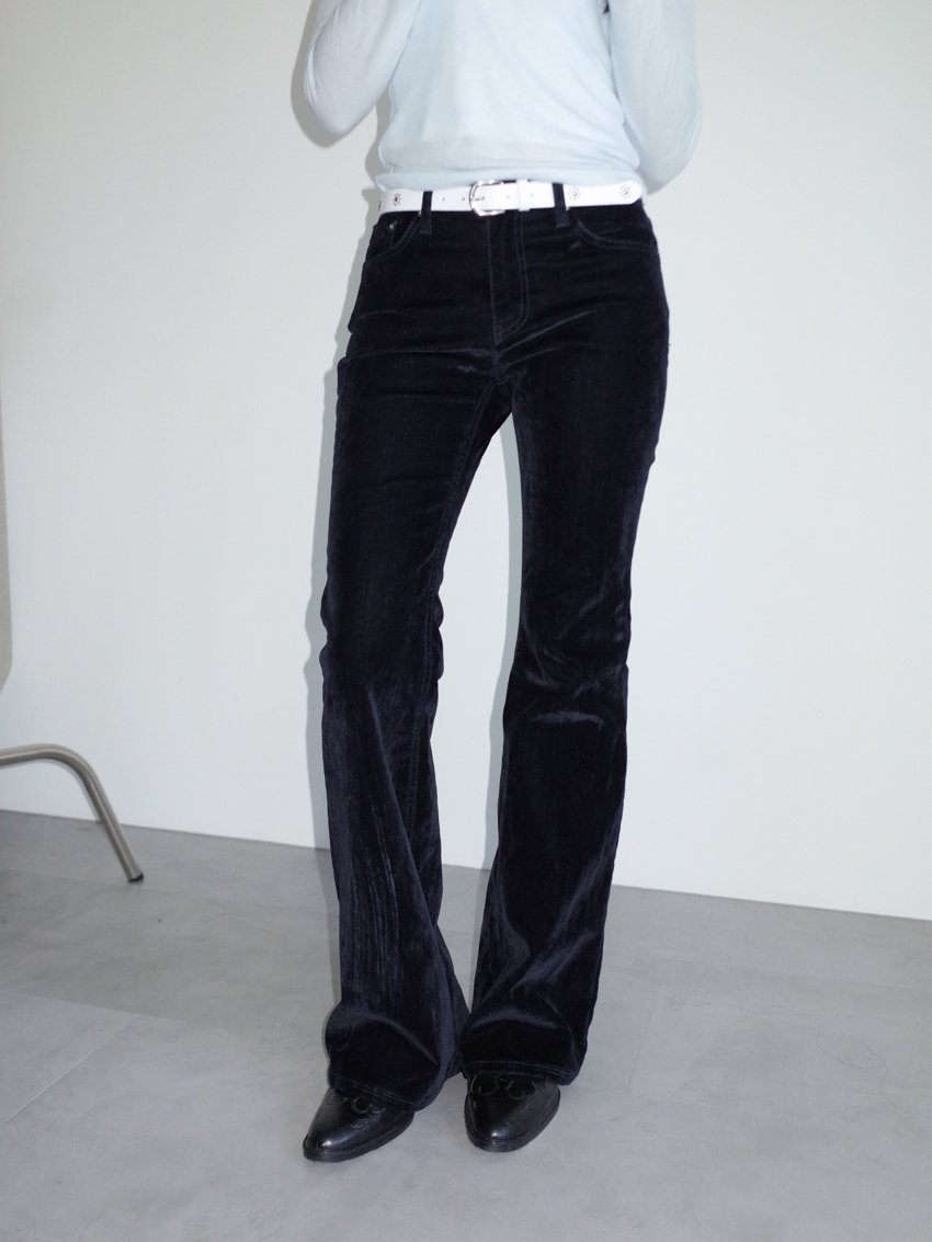 ultra slimming suede shine stud pocket flare denim