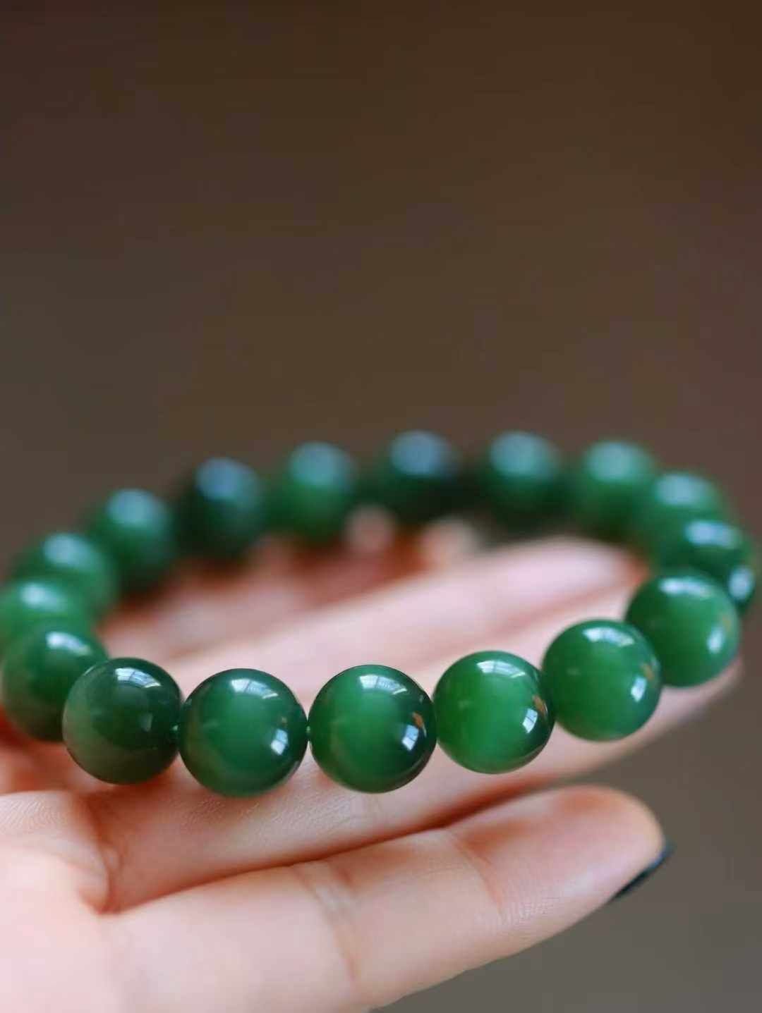 和田玉墨綠貓眼手串 (12mm直徑),天然和田玉軟玉