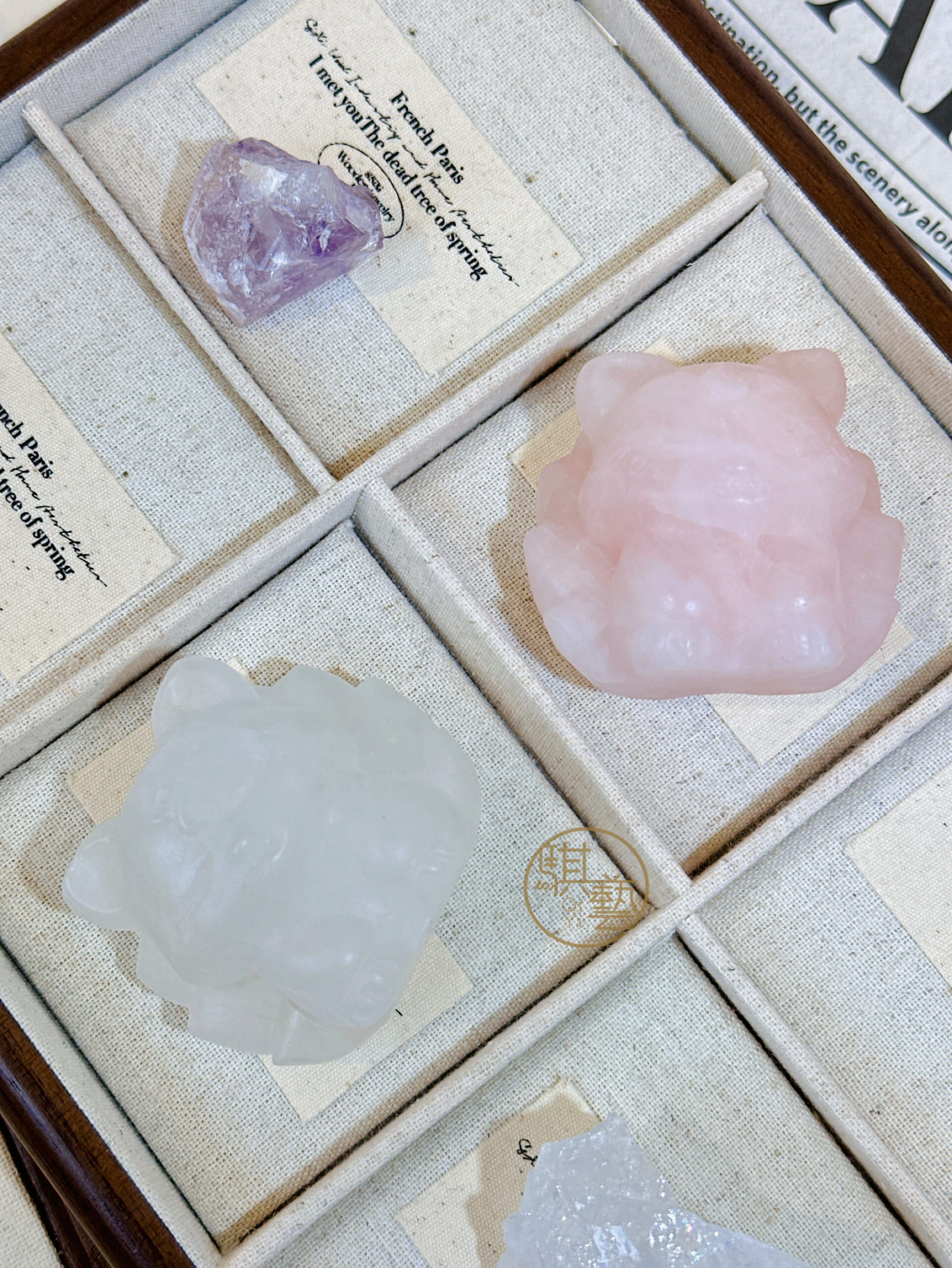 粉晶／白水晶 九尾狐擺件｜溫柔界線・清楚吸引