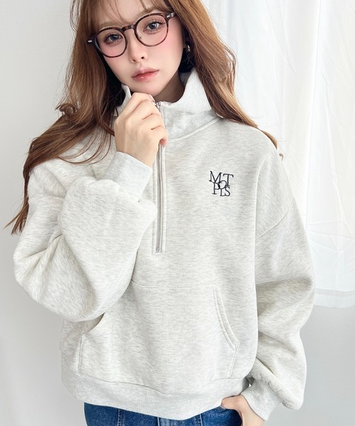 日本🇯🇵連線 Moment+ 刺繡翻領半拉鍊套頭衫 運動衫 休閒 翻領 套頭衫 半拉鍊 高領 刺繡 長袖 4色(任買兩件711免運)/預購