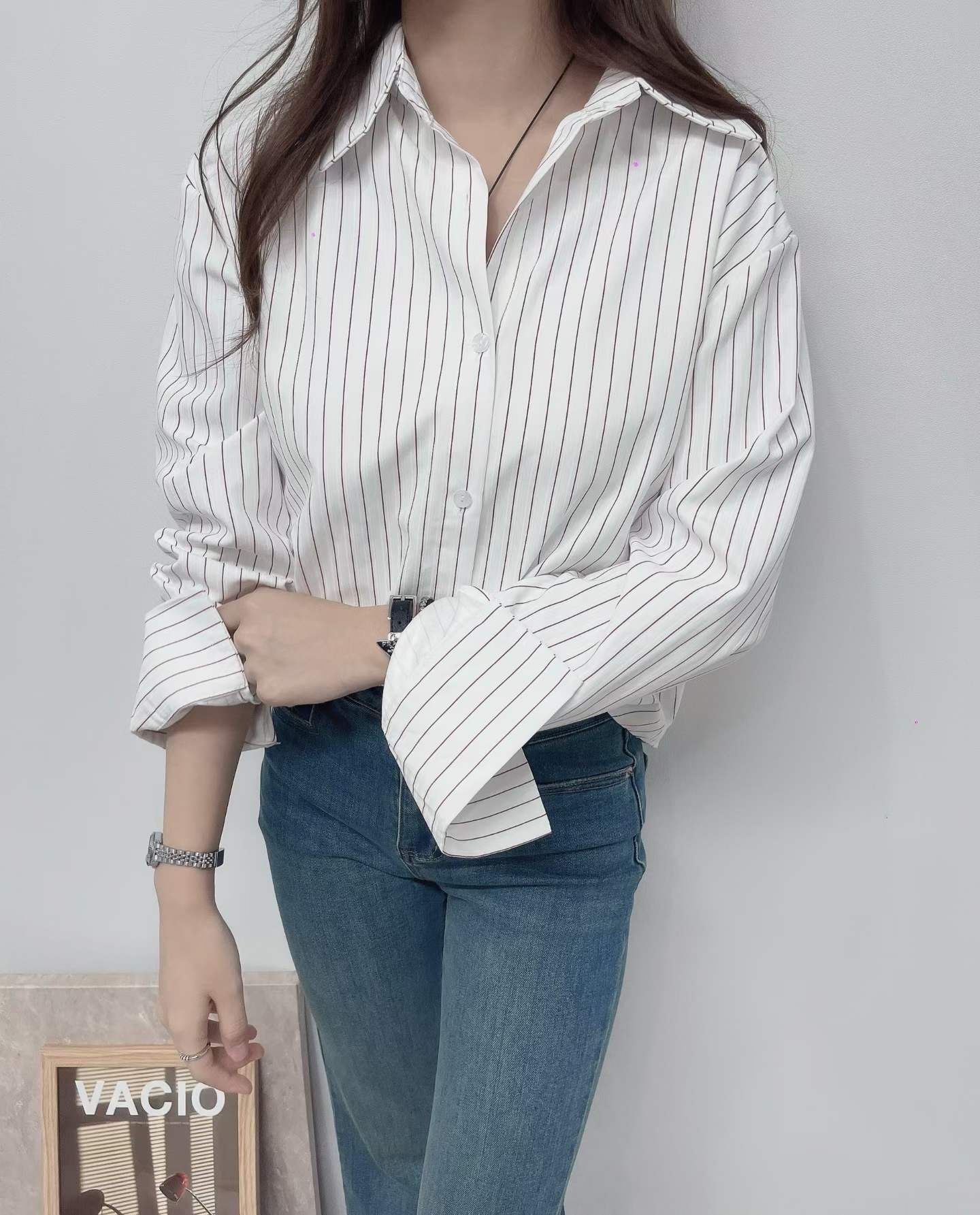 LU5407 拼色綁結披肩條紋翻領恤衫 *特價* (優惠碼同充值購物金不適用)