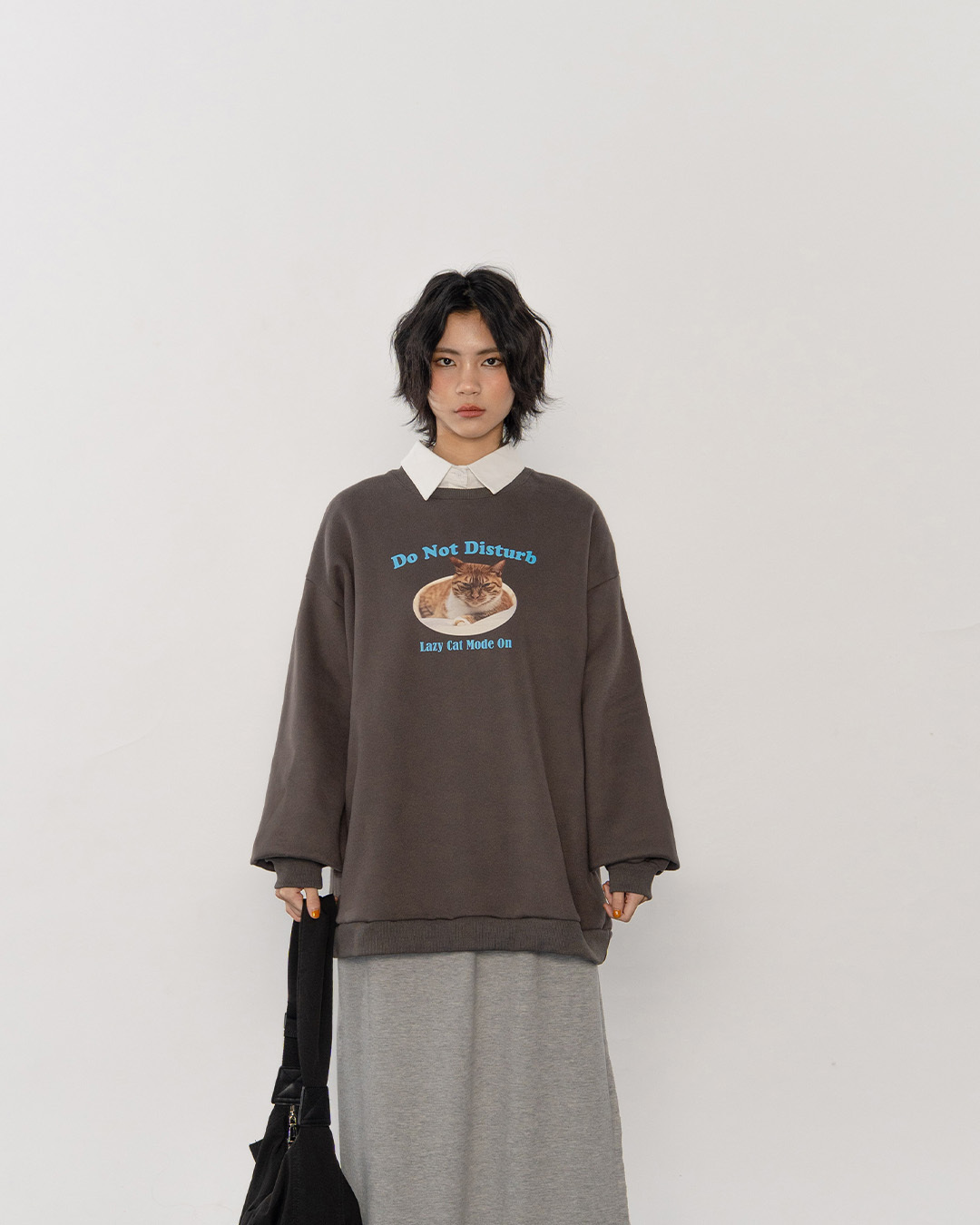 Do Not Disturb Cat Printed Fleece Sweatshirt, Available in Two Colors【01111041】in stock+pre-order