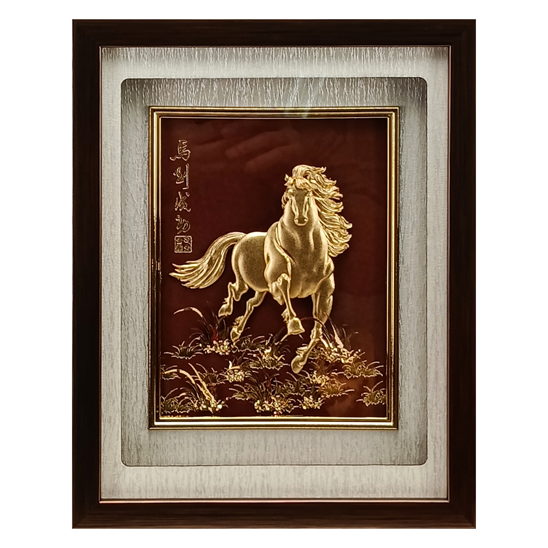 雅緻駿馬踏蘭金箔畫｜木框高雅企業送禮 開業升遷吉祥藝術推薦