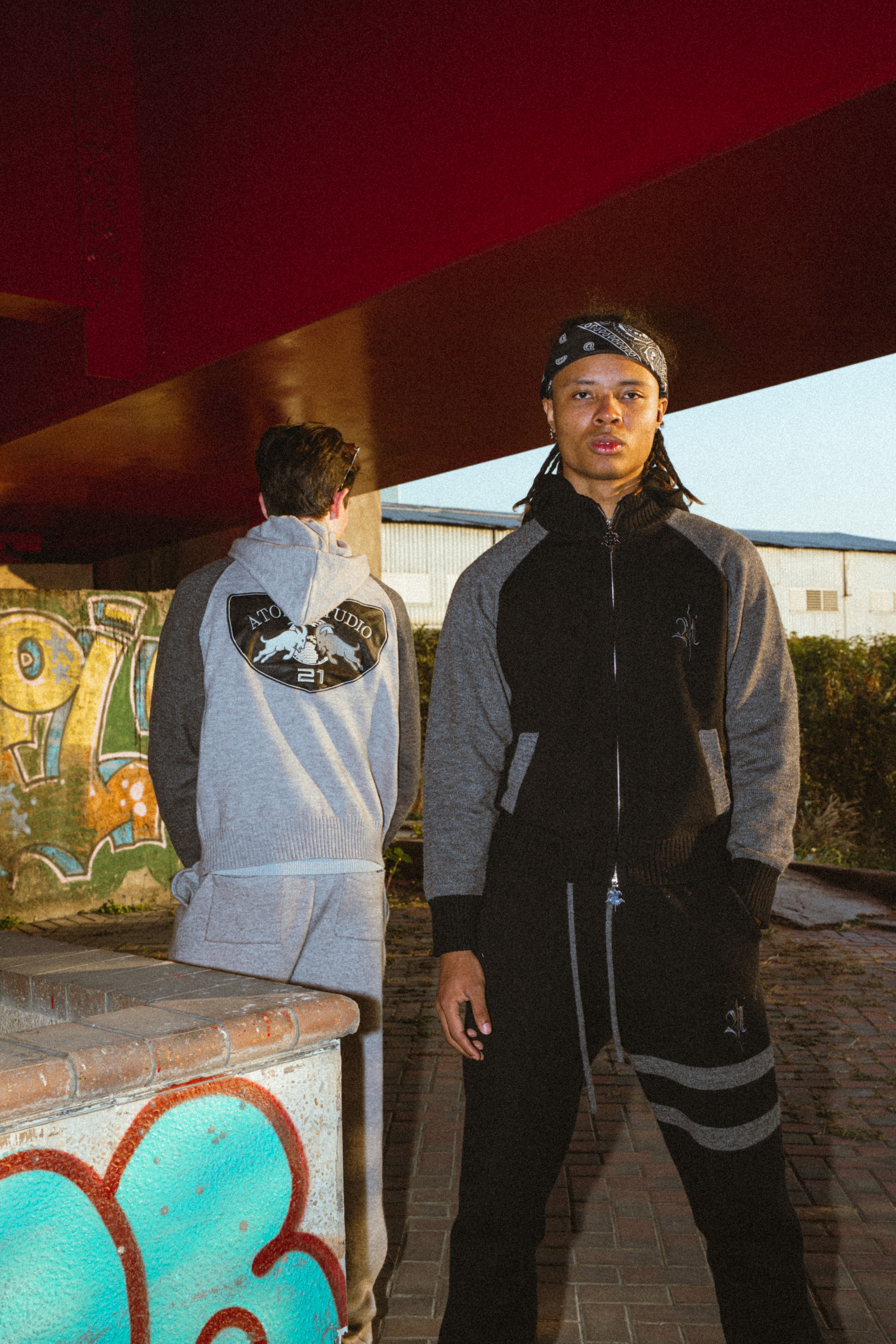 ATONE Leather Patch Knit Track Jacket