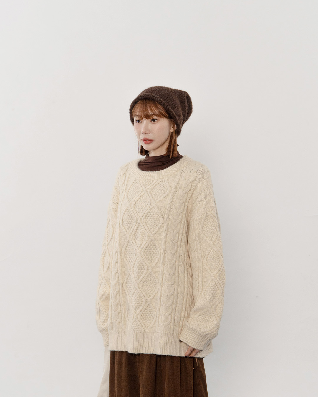 3D cable knit oversized sweater, available in two colors.【01013511】in stock+pre-order