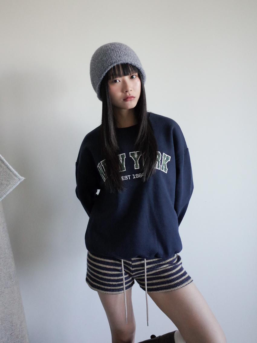 wide waistband drawstring striped knit shorts in BEIGE