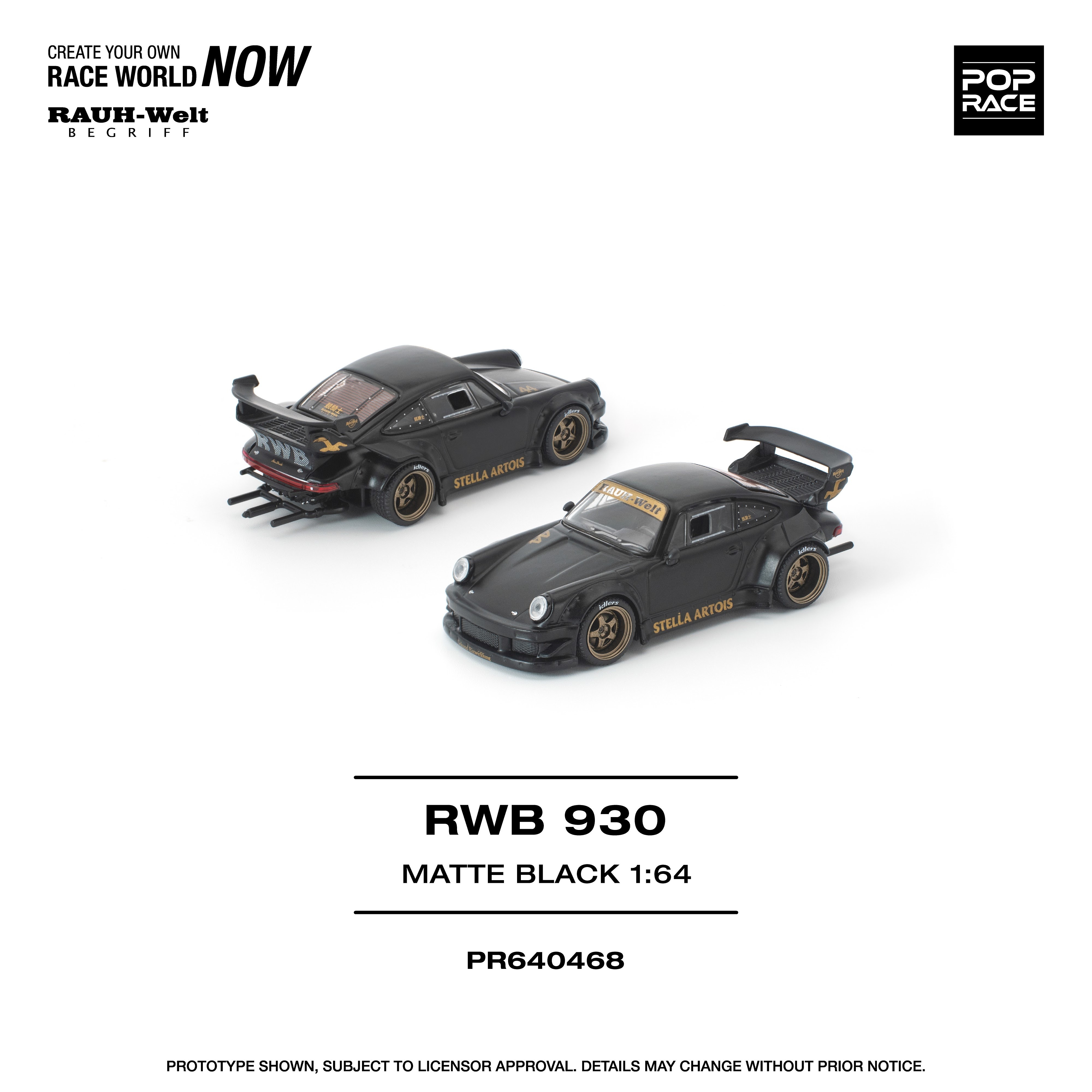PO-$124 * POP RACE * 1:64 RWB 930 MATTE BLACK "STELLA ARTOIS"