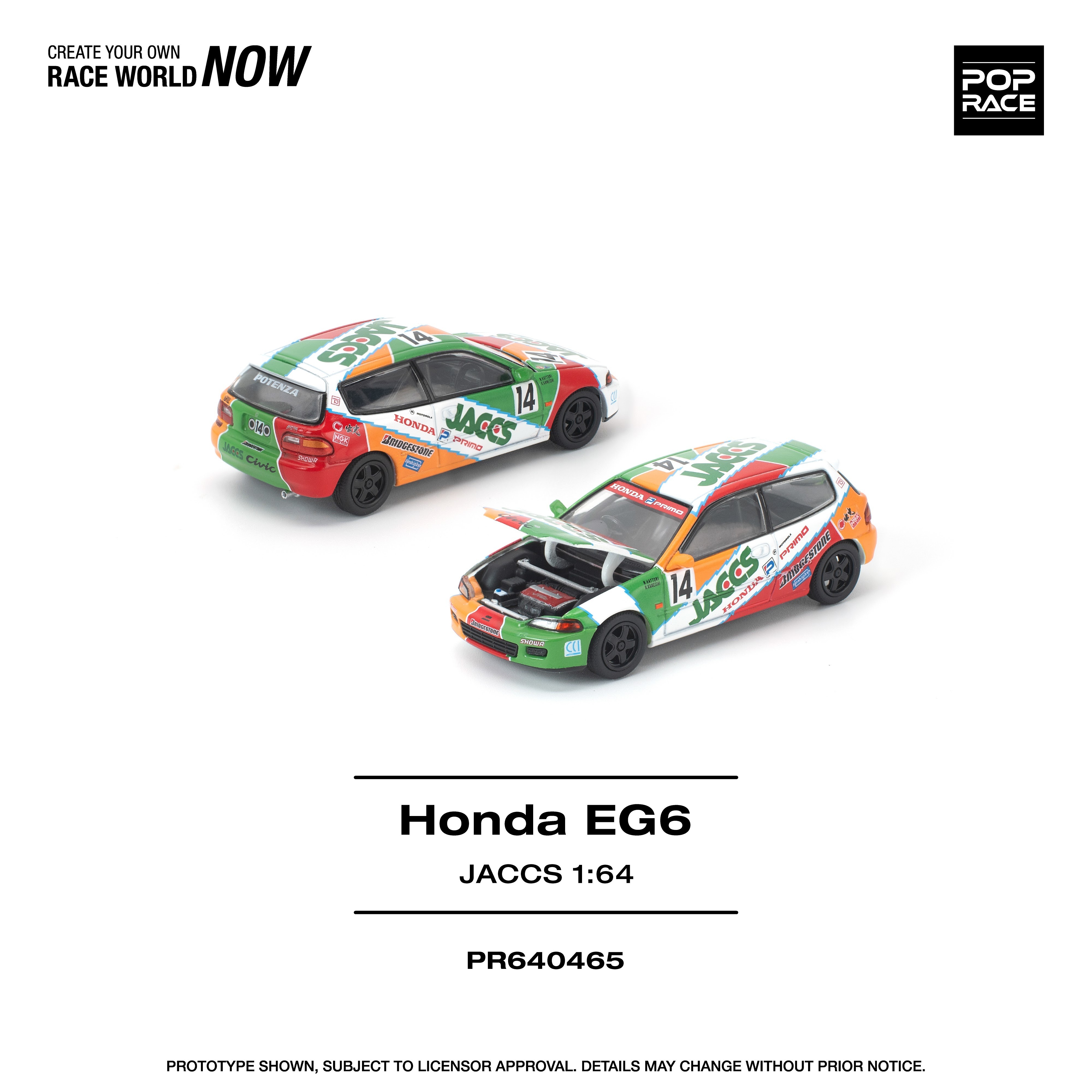 PO-$115 * POP RACE * 1:64 HONDA CIVIC (EG6) JACCS