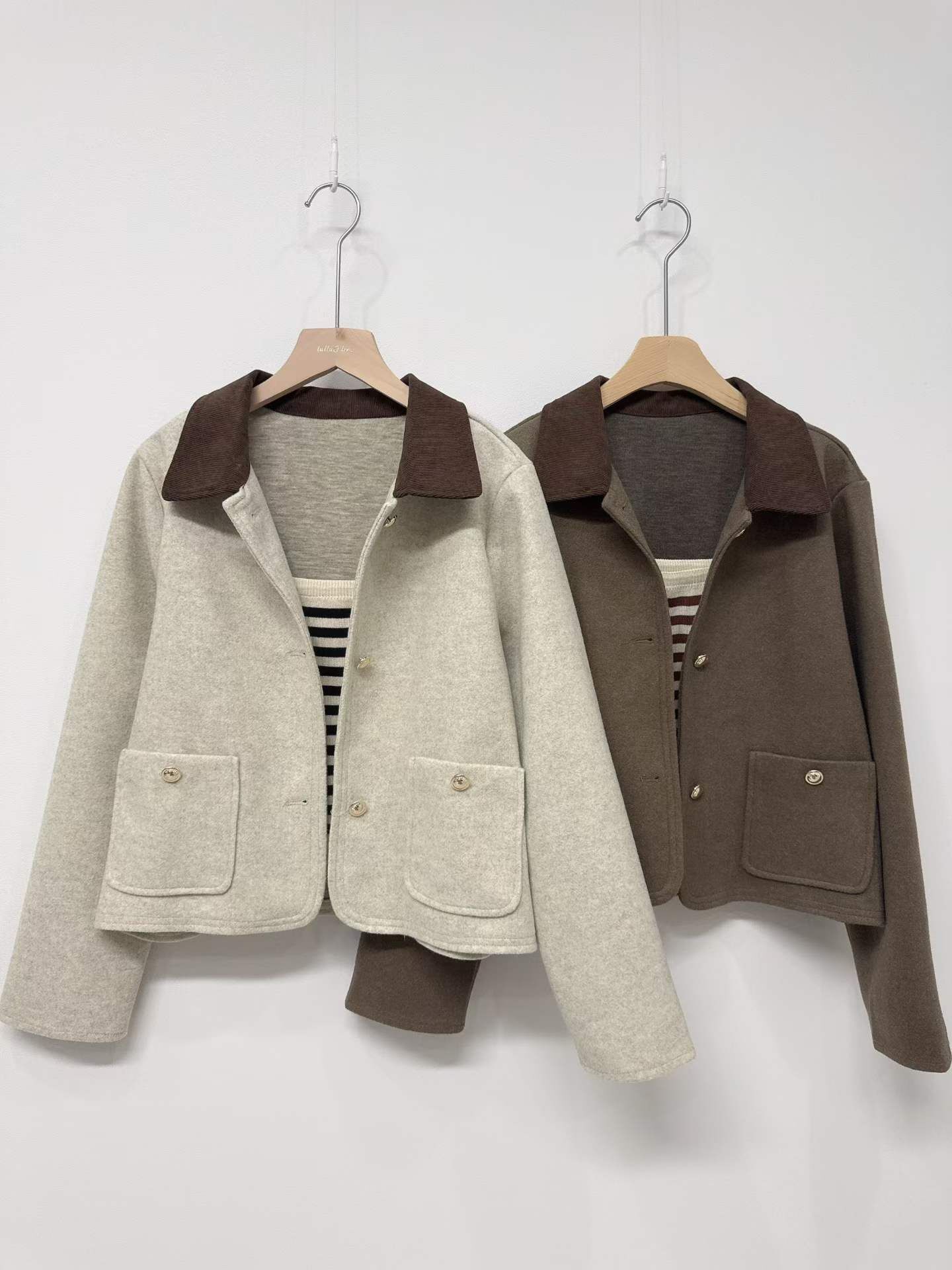 LU5417 拼色翻領排扣收腰外套 *特價* (優惠碼同充值購物金不適用)