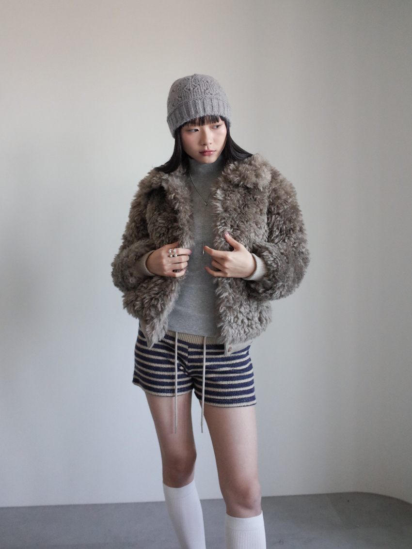 rib hem sherpa fleece soft button jacket