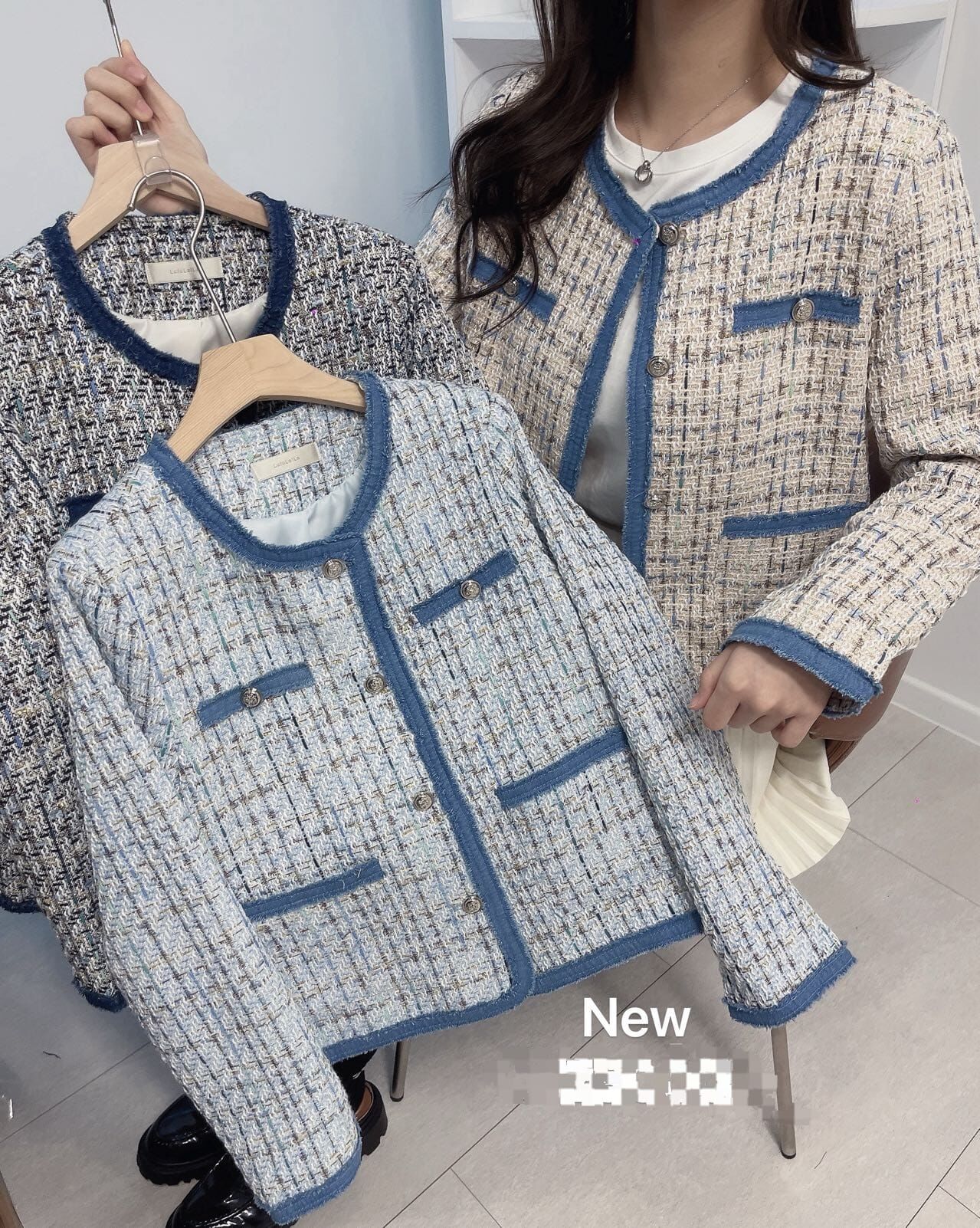 LU5420 小香Tweed拼色邊圓領外套 *特價* (優惠碼同充值購物金不適用)