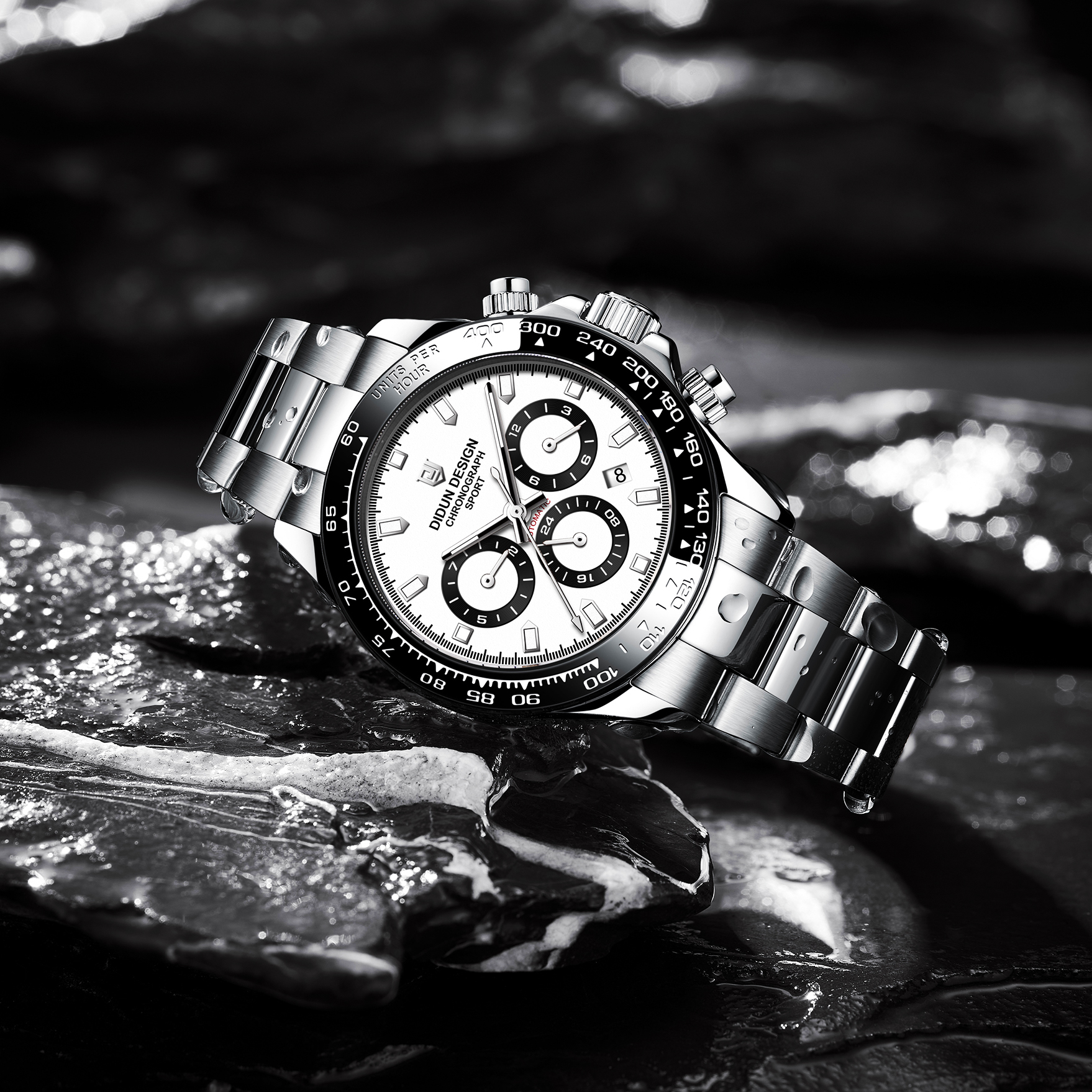 【DIDUN 迪頓】迪通拿款 DDN-009  三眼 熊貓 夜光指針 不銹鋼錶帶 機械 手錶