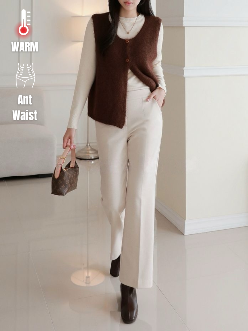 Vive 彈性純色刷絨喇叭褲 [ 2色 / S,M,L ]