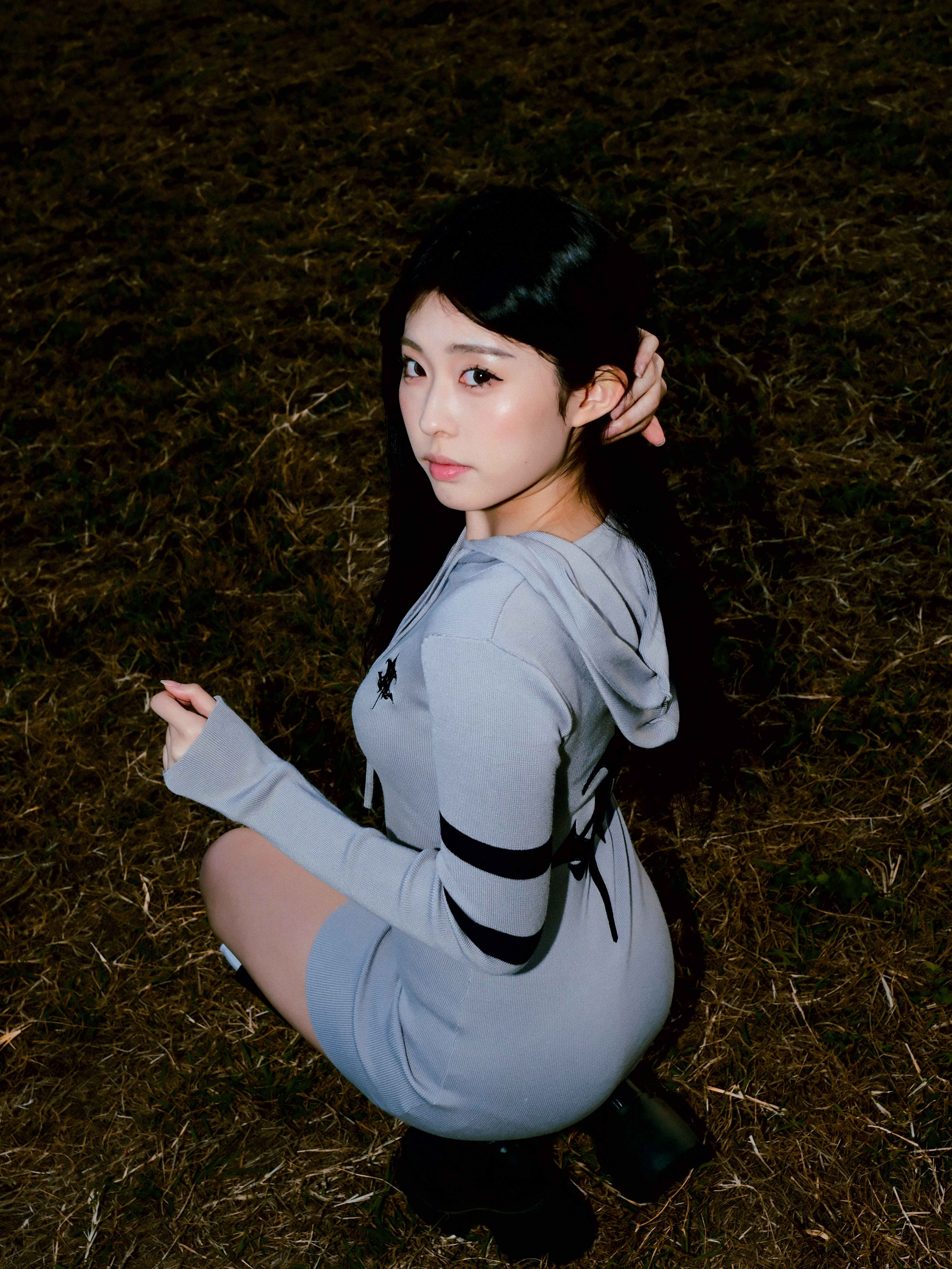 ATONE Leather Crest Knit Hood Dress