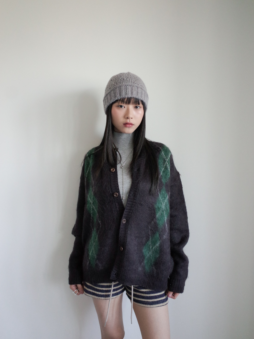 (UNISEX) diamond-pattern cardigan