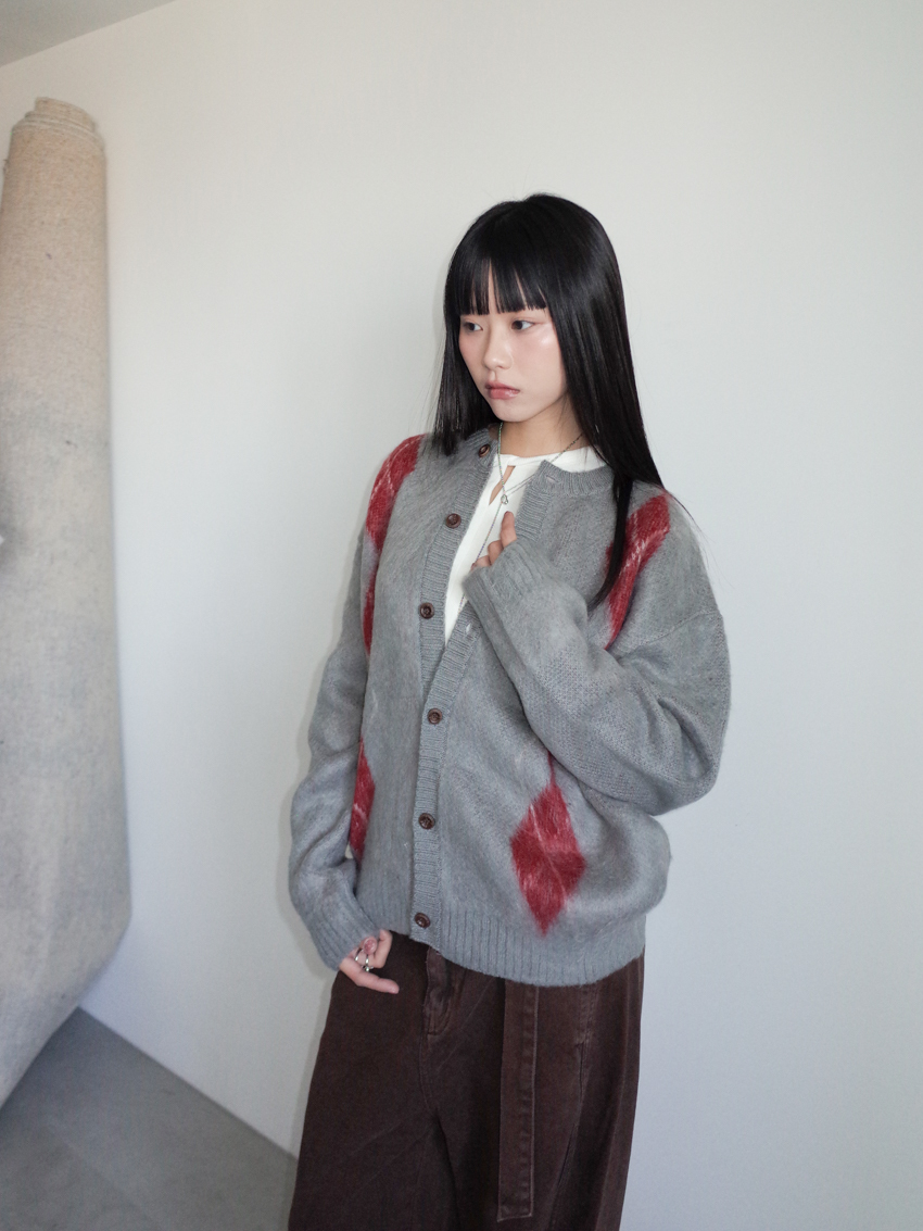 (UNISEX) diamond-pattern cardigan