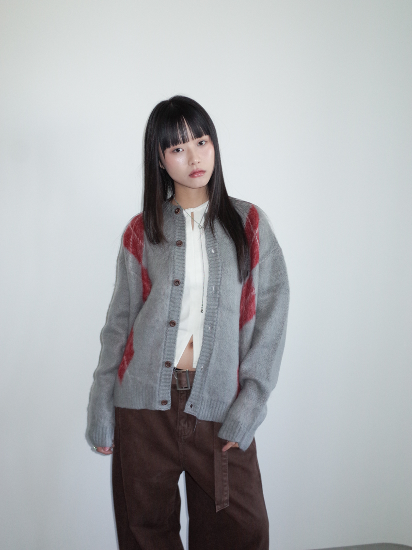 (UNISEX) diamond-pattern cardigan