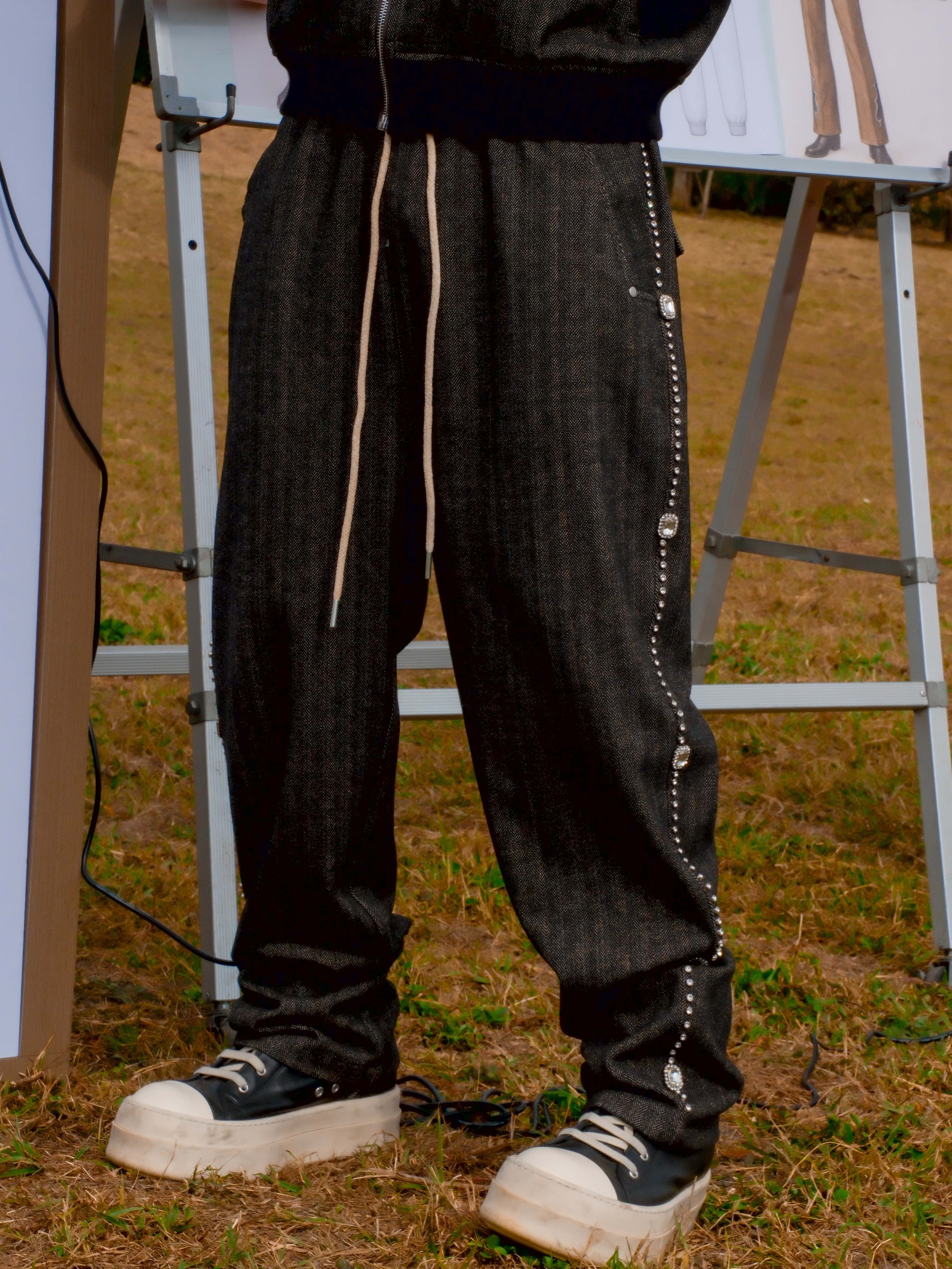 ATONE Studded Herringbone Drop-Crotch Pants