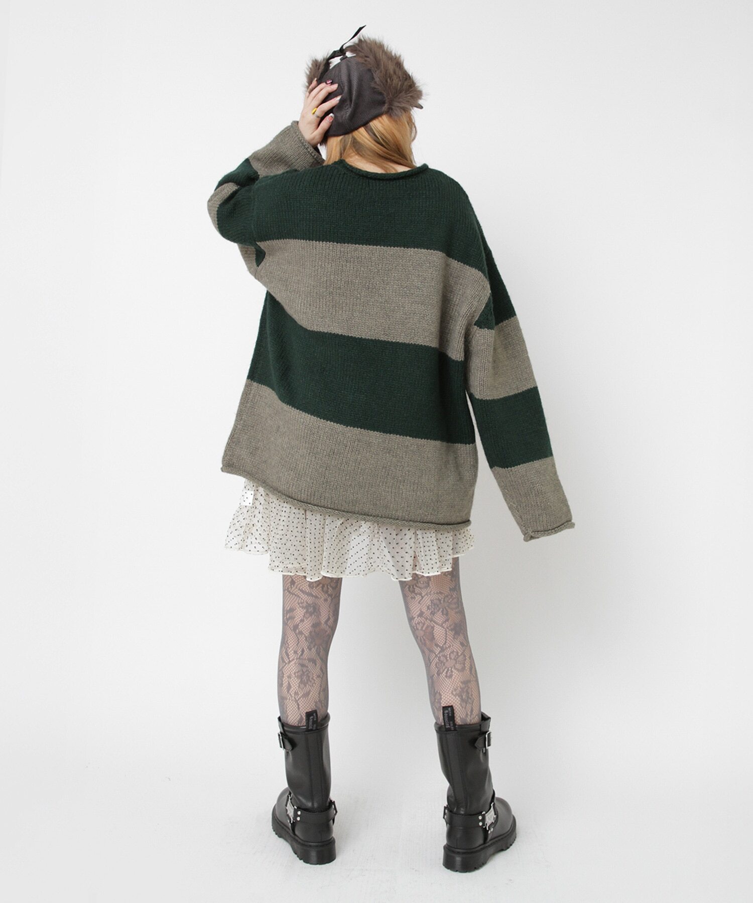 綠色寬條紋粗織上衣