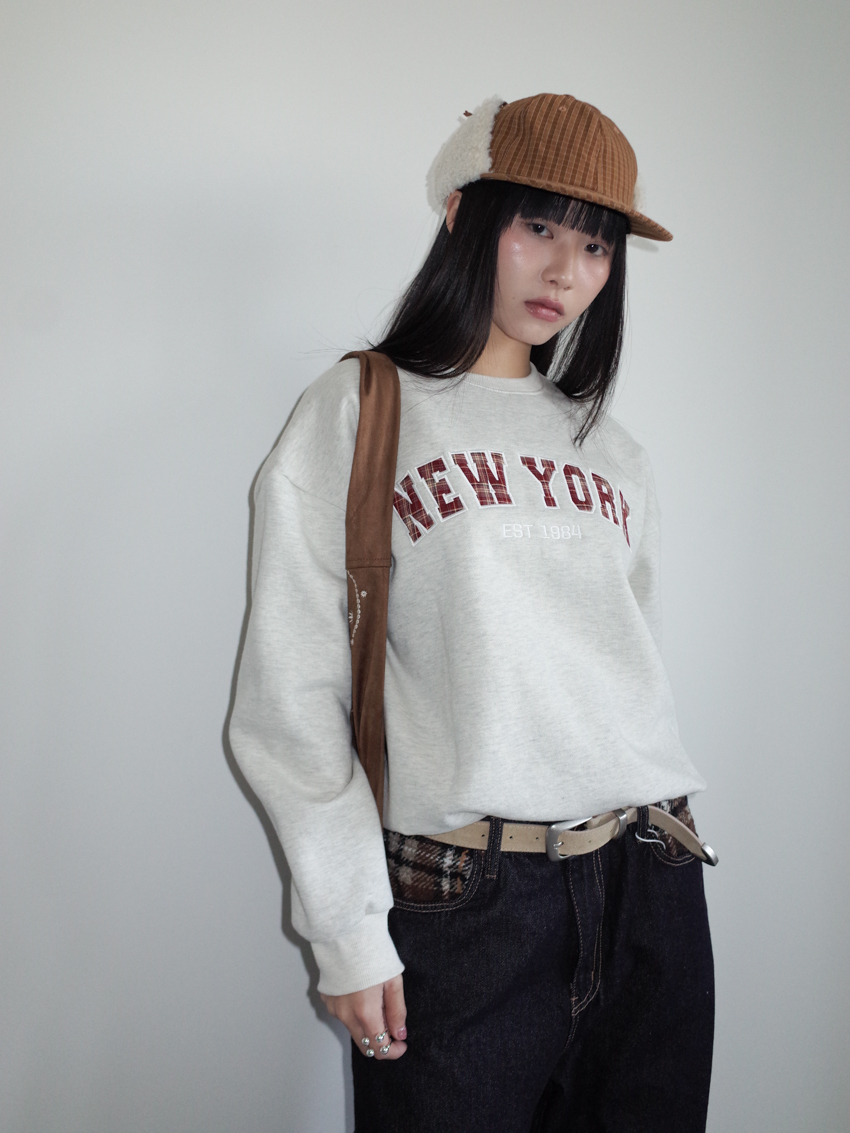 NY frame embroidery patchwork fleece sweatshirt