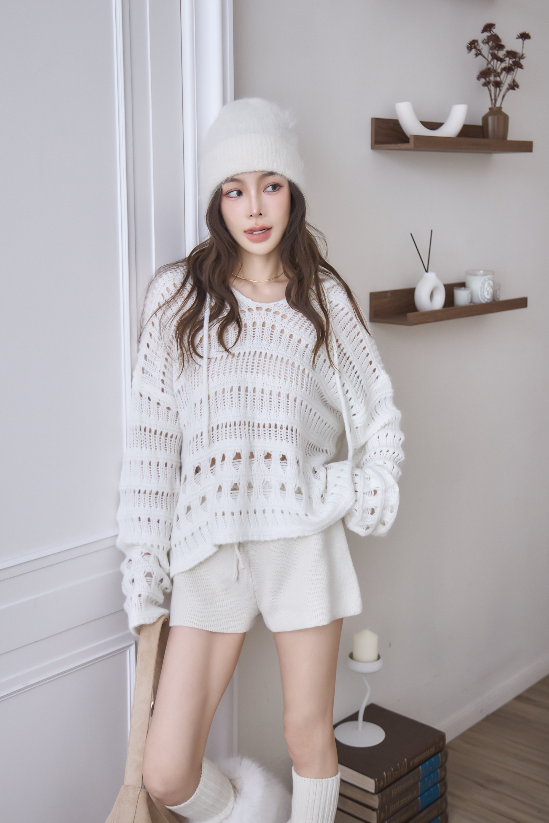 （現貨）簍空連帽勾織上衣 GP46