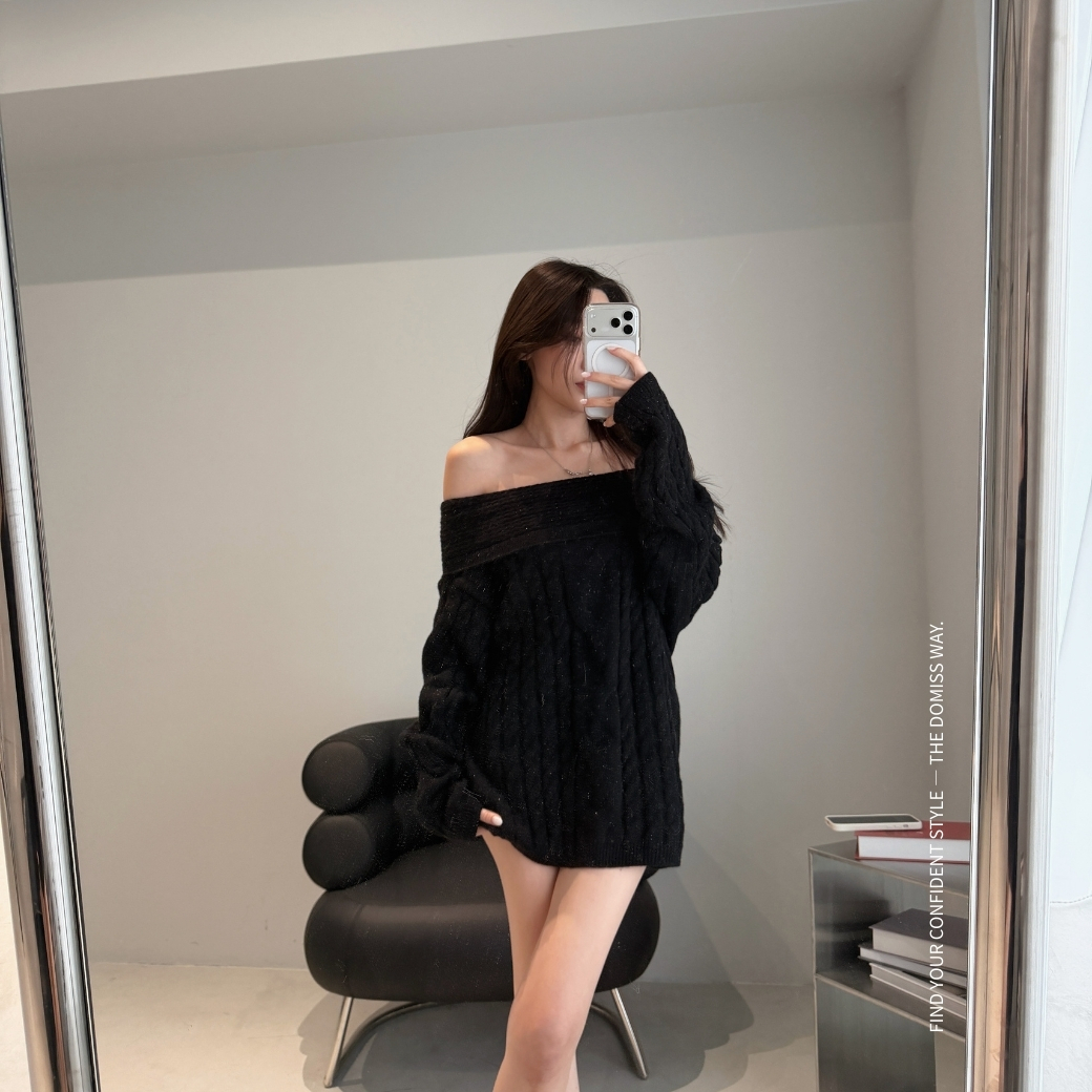 【閃閃惹人愛】DOMISS寬鬆露肩大毛衣-2色 (現+預)