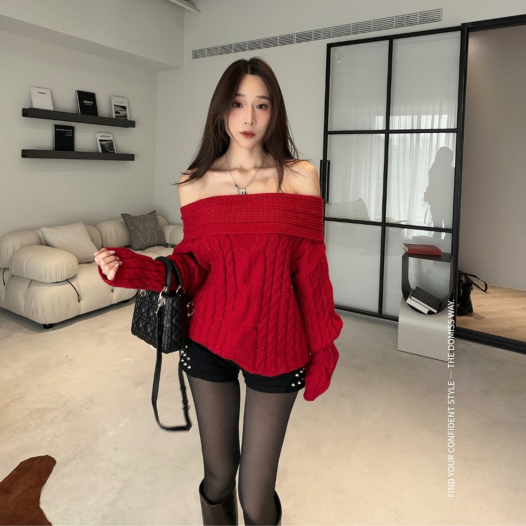 【閃閃惹人愛】DOMISS寬鬆露肩大毛衣-2色 (現+預)