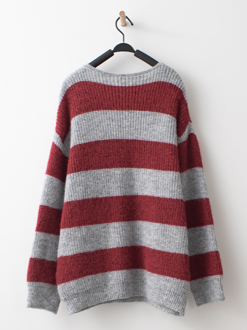 配色條紋鬆軟粗針長版毛衣(附圍巾)