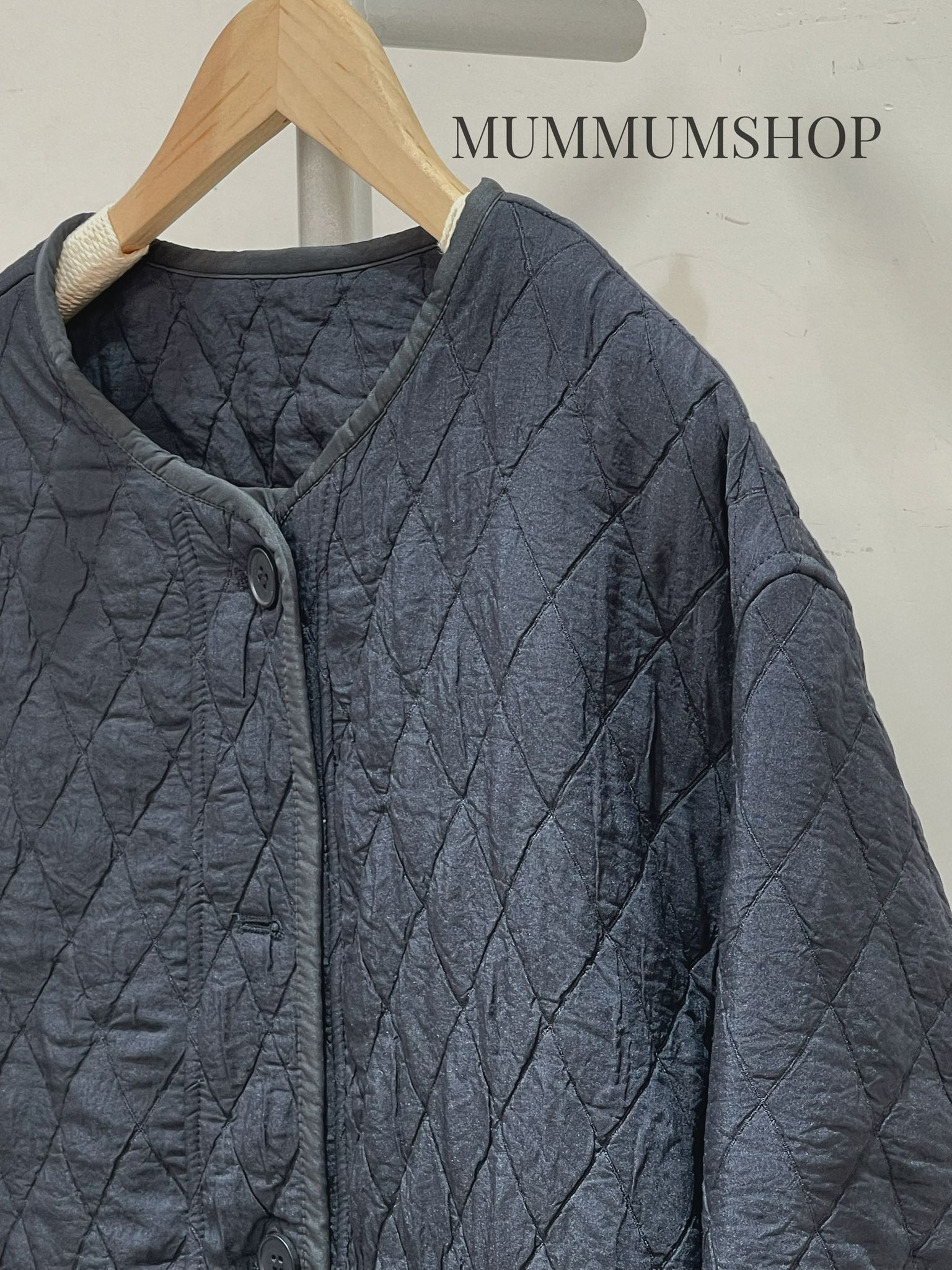 0213096/ 深藍色格仔紋夾棉外套/50/50/28