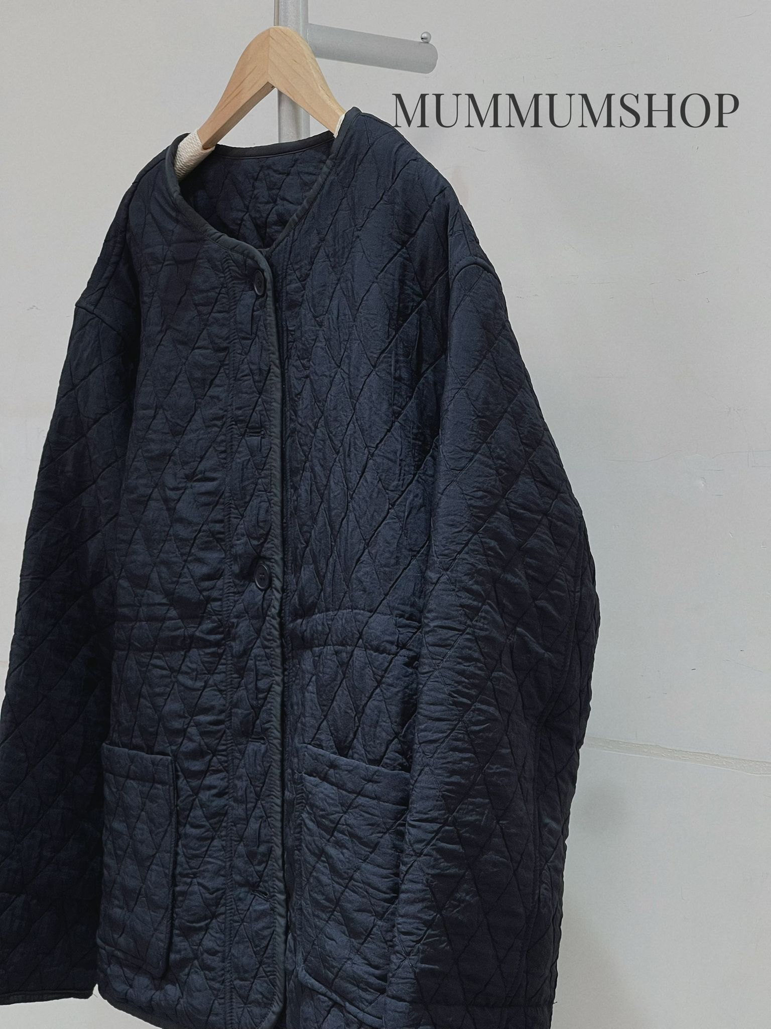 0213096/ 深藍色格仔紋夾棉外套/50/50/28