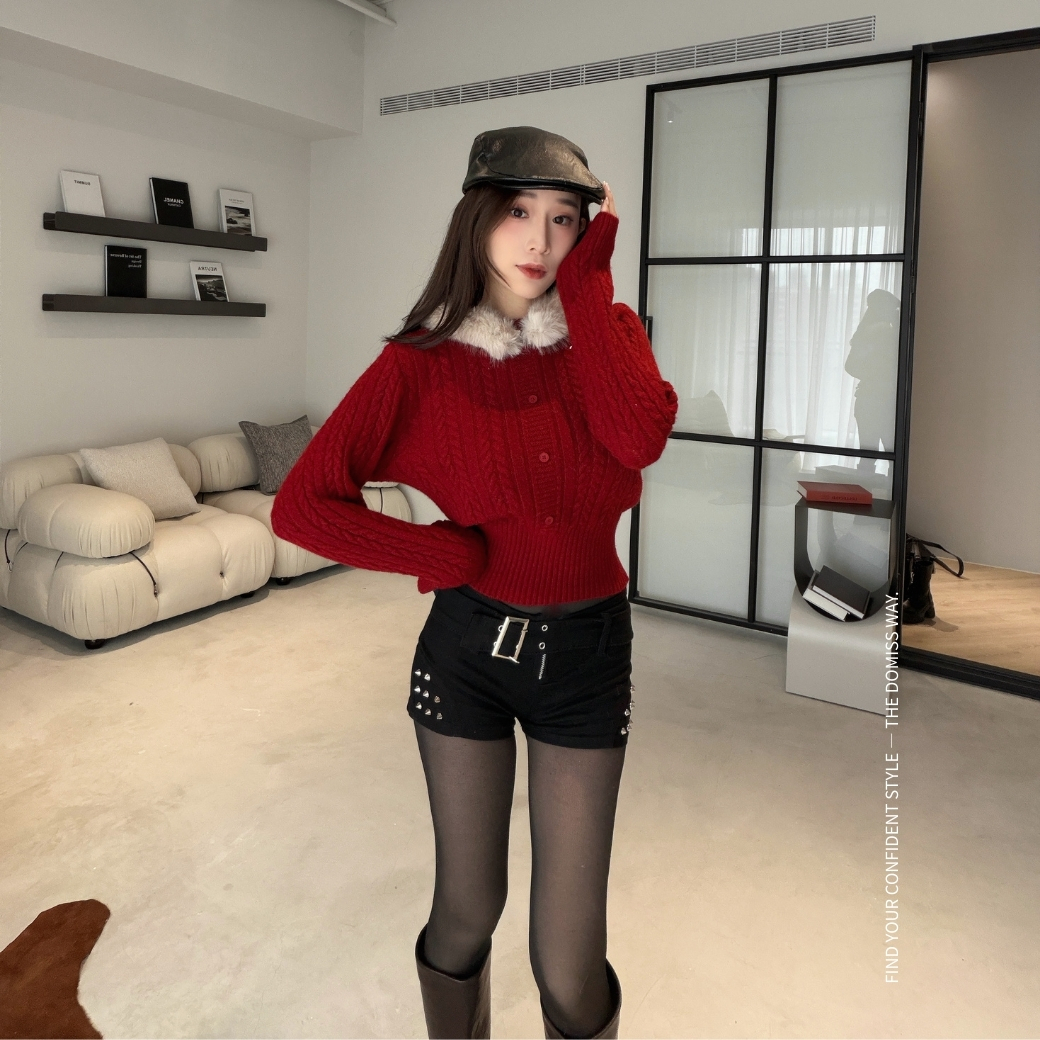 【多金甜辣】DOMISS收腰毛領毛衣-2色(現+預)