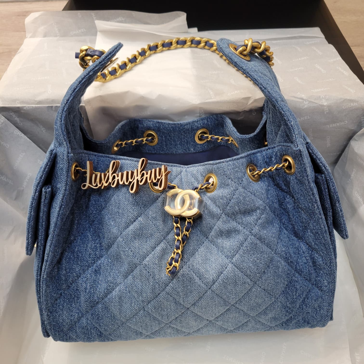 CHANEL AS5293 25 HOBO SMALL DENIM GOLD 牛仔布金扣 小號手袋