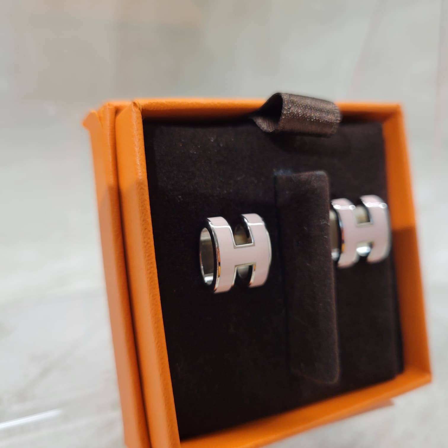 HERMES pop h Earrings ROSE DRAGEE P 耳環 淺粉拼銀