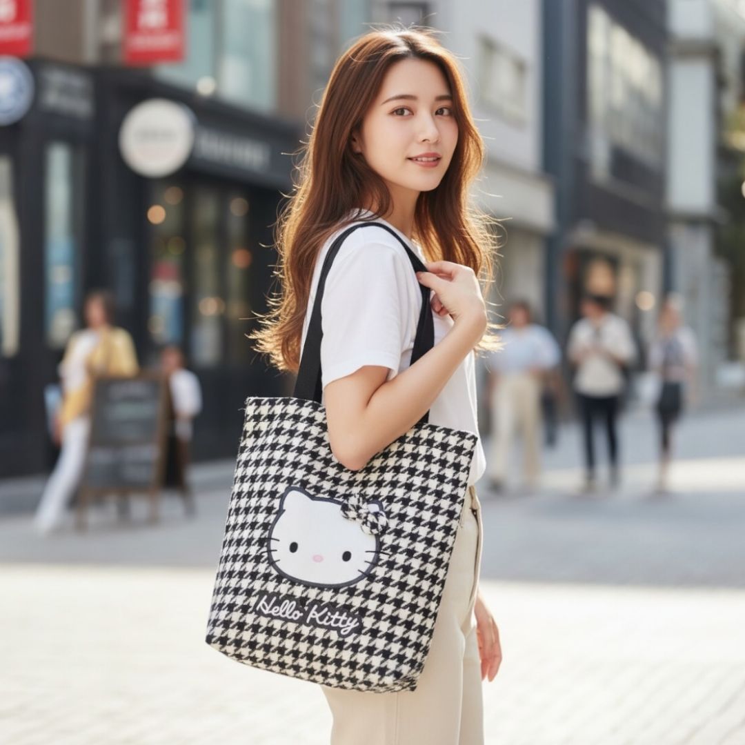 26037-KT Sanrio Hello Kitty 千鳥格托特包 #JP-KC26