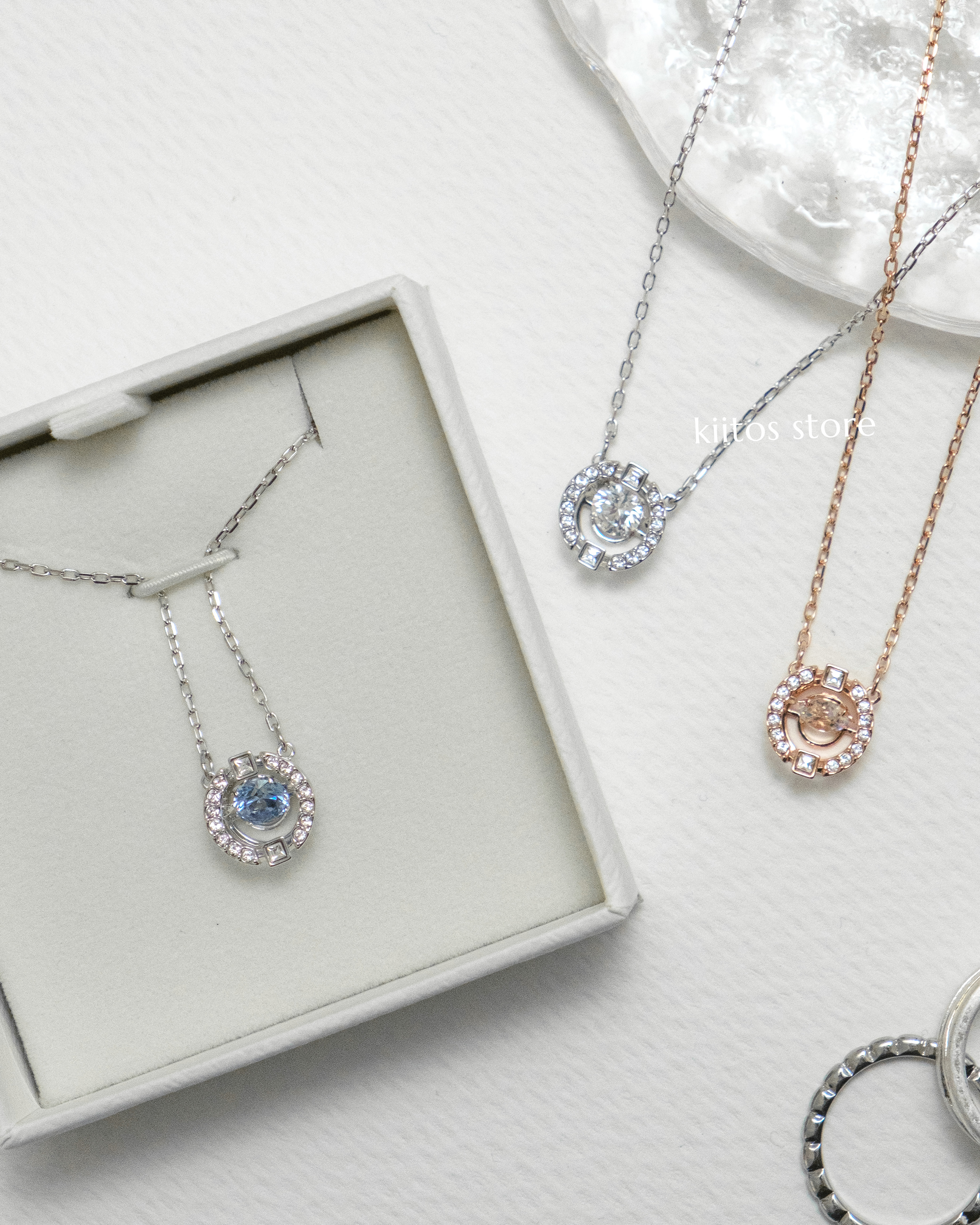 【預購】Swarovski Una Sparkling Dance 項鏈 圓形切割 藍色 鍍白金色 施華洛世奇 跳動的心