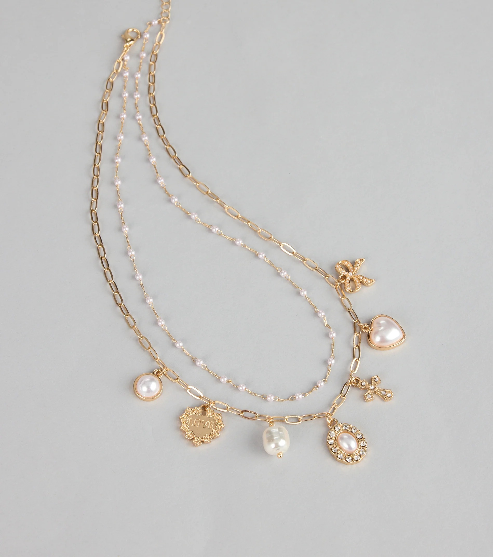 USA Pearl水鑽珍珠墜飾層次項錬