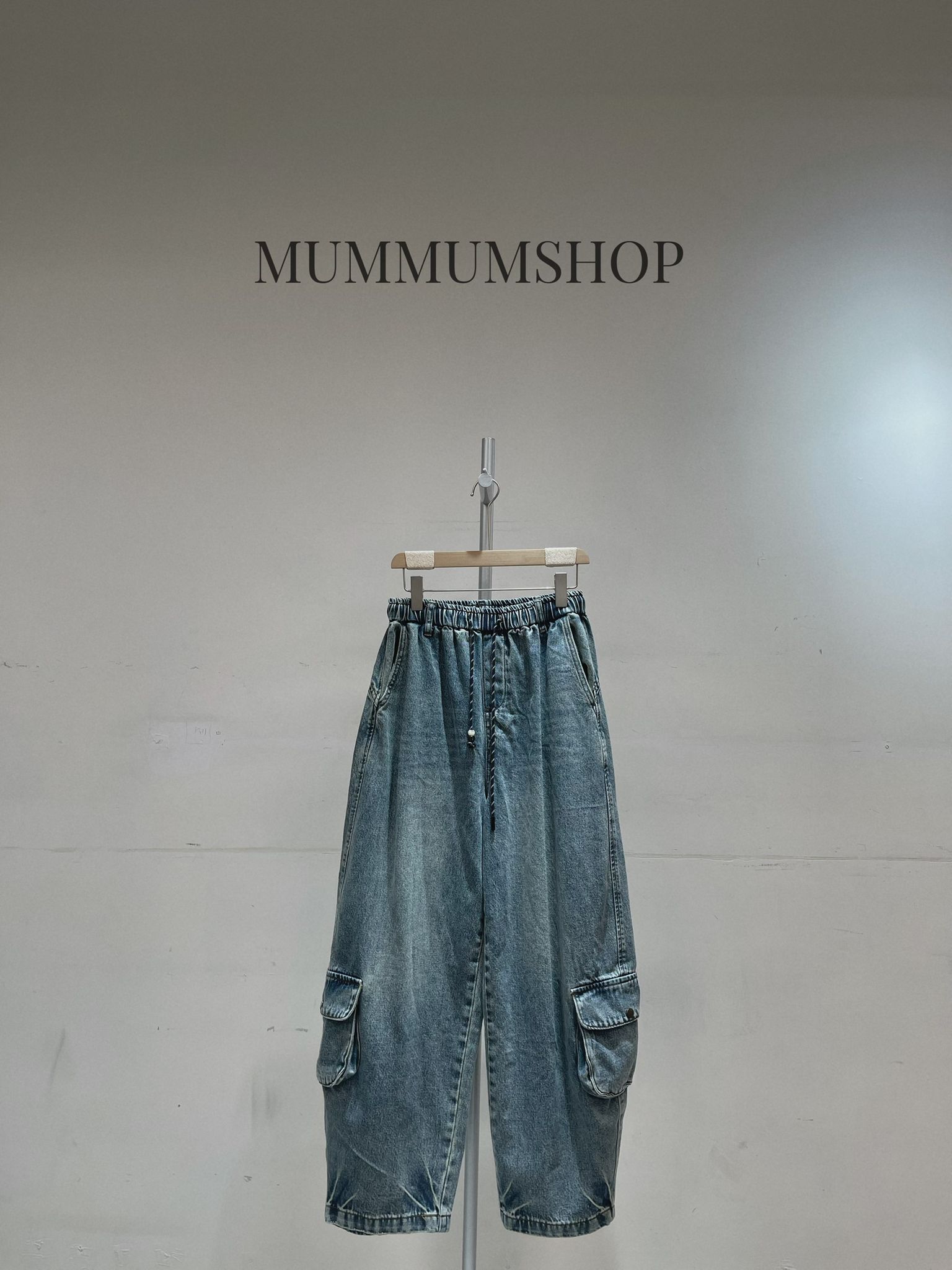 03672a/寬鬆特色綁繩牛仔褲/28-40/46/41