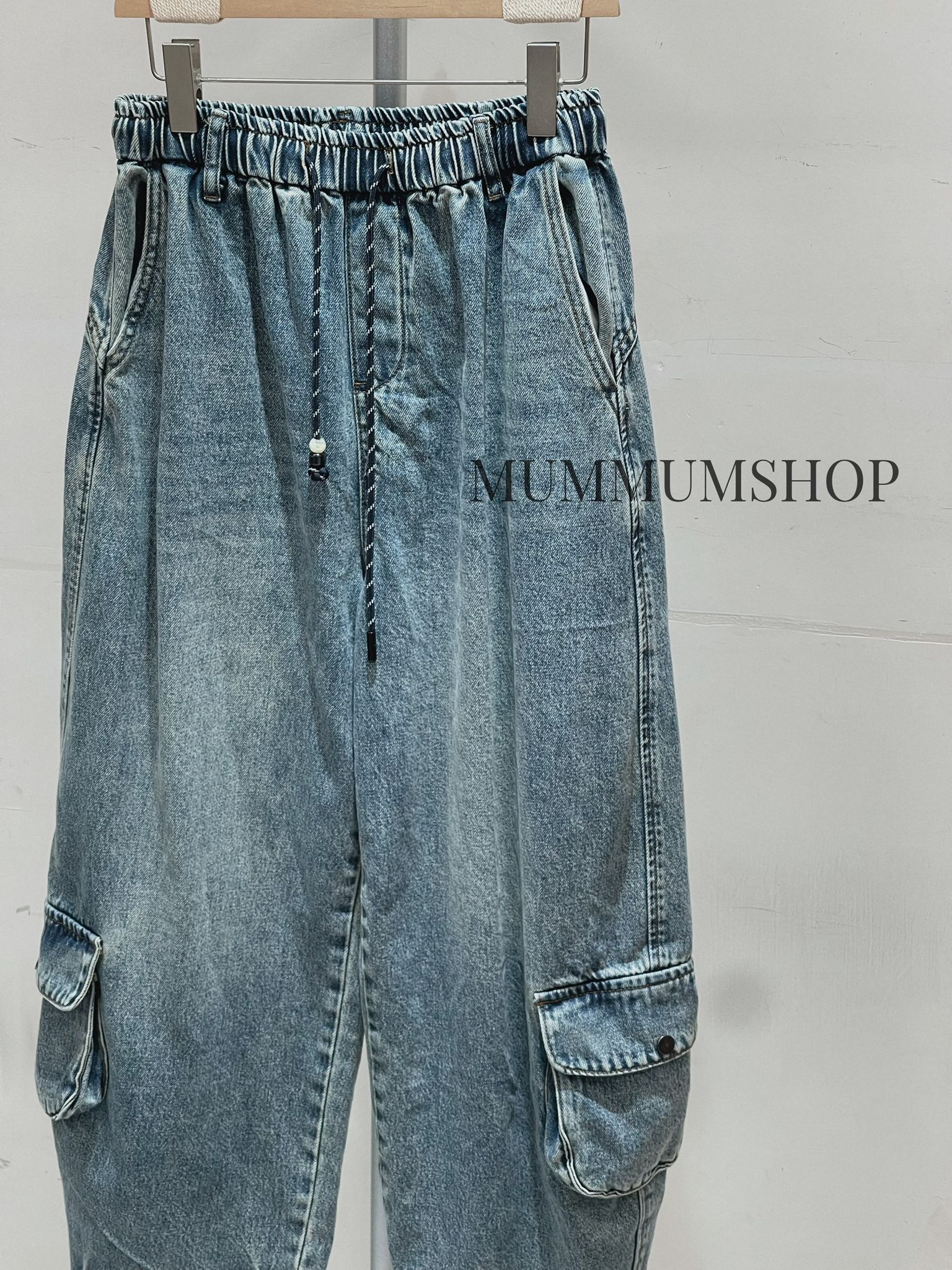 03672a/寬鬆特色綁繩牛仔褲/28-40/46/41