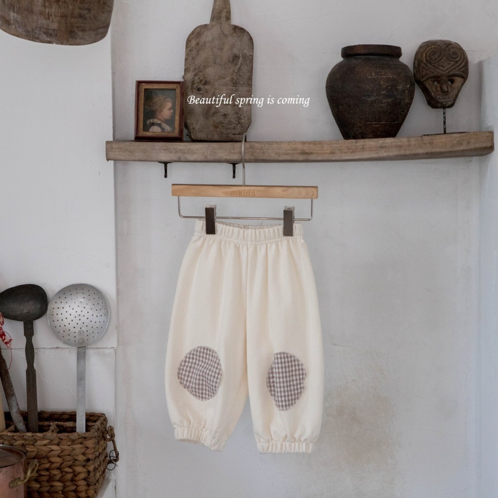 正韓春Mkids  格紋補丁縮口褲