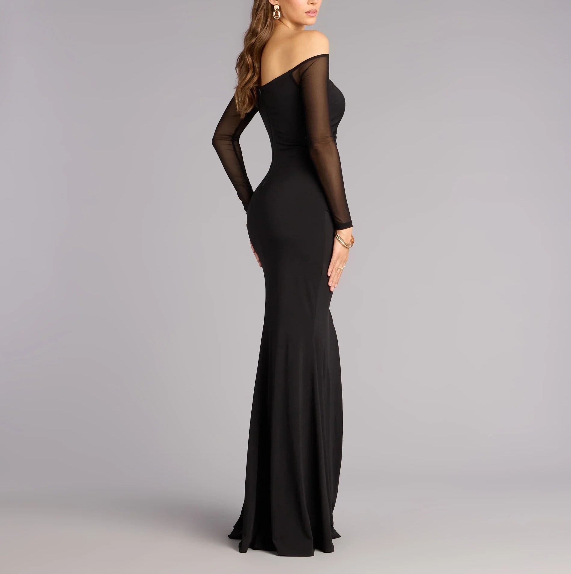 Black Mermaid黑色露肩Cutout網紗開叉人魚Dress