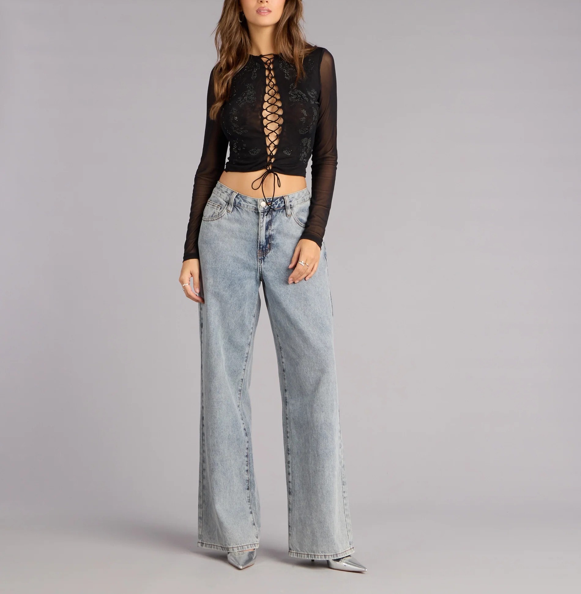 Black Midnight黑色水鑽圖紋交綁帶短上衣