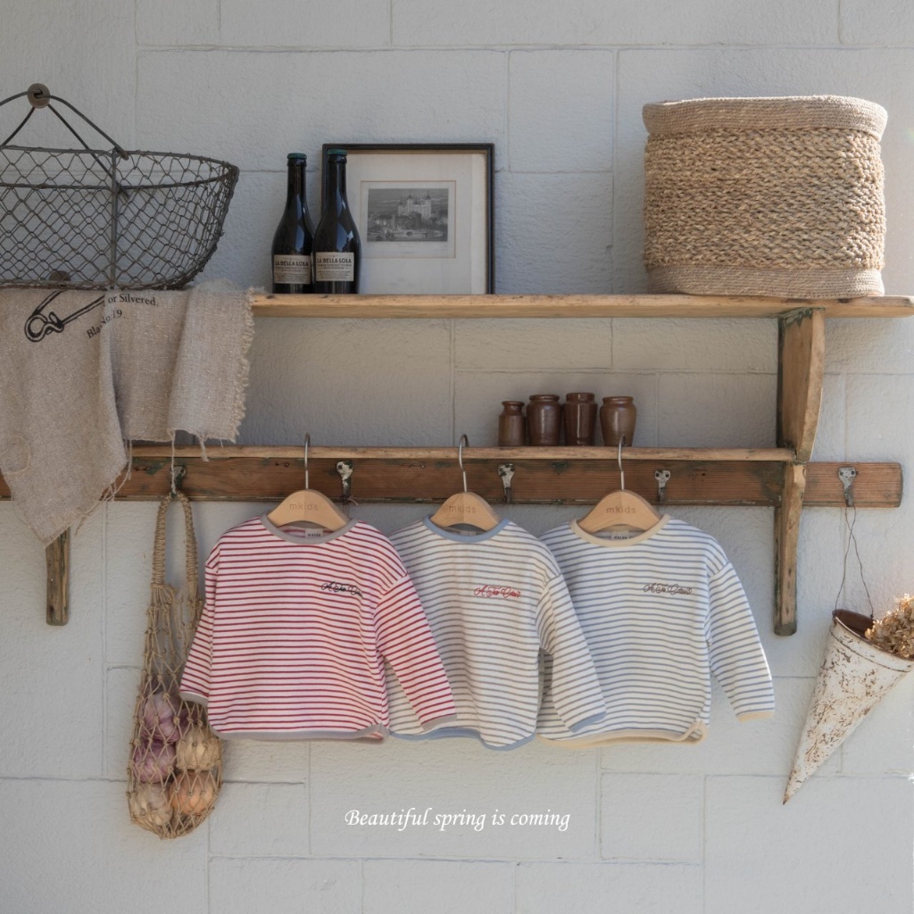 正韓春Mkids  刺繡字母條紋上衣