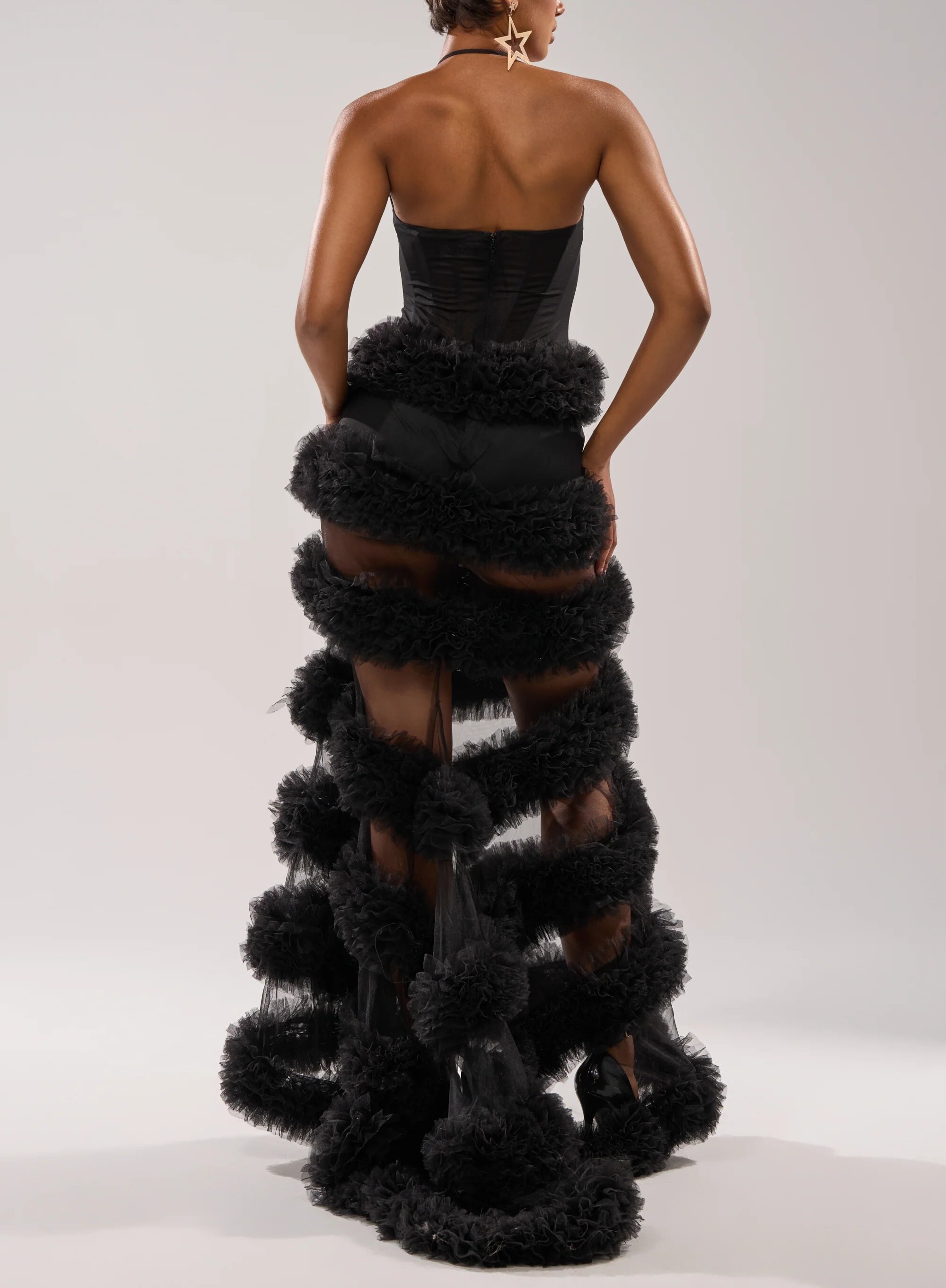 Black Star黑色透紗馬甲層次澎澎網紗Dress