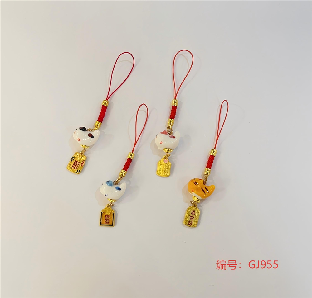 0119gz283-招財貓-掛件 掛繩陶瓷合金符(C101-108)